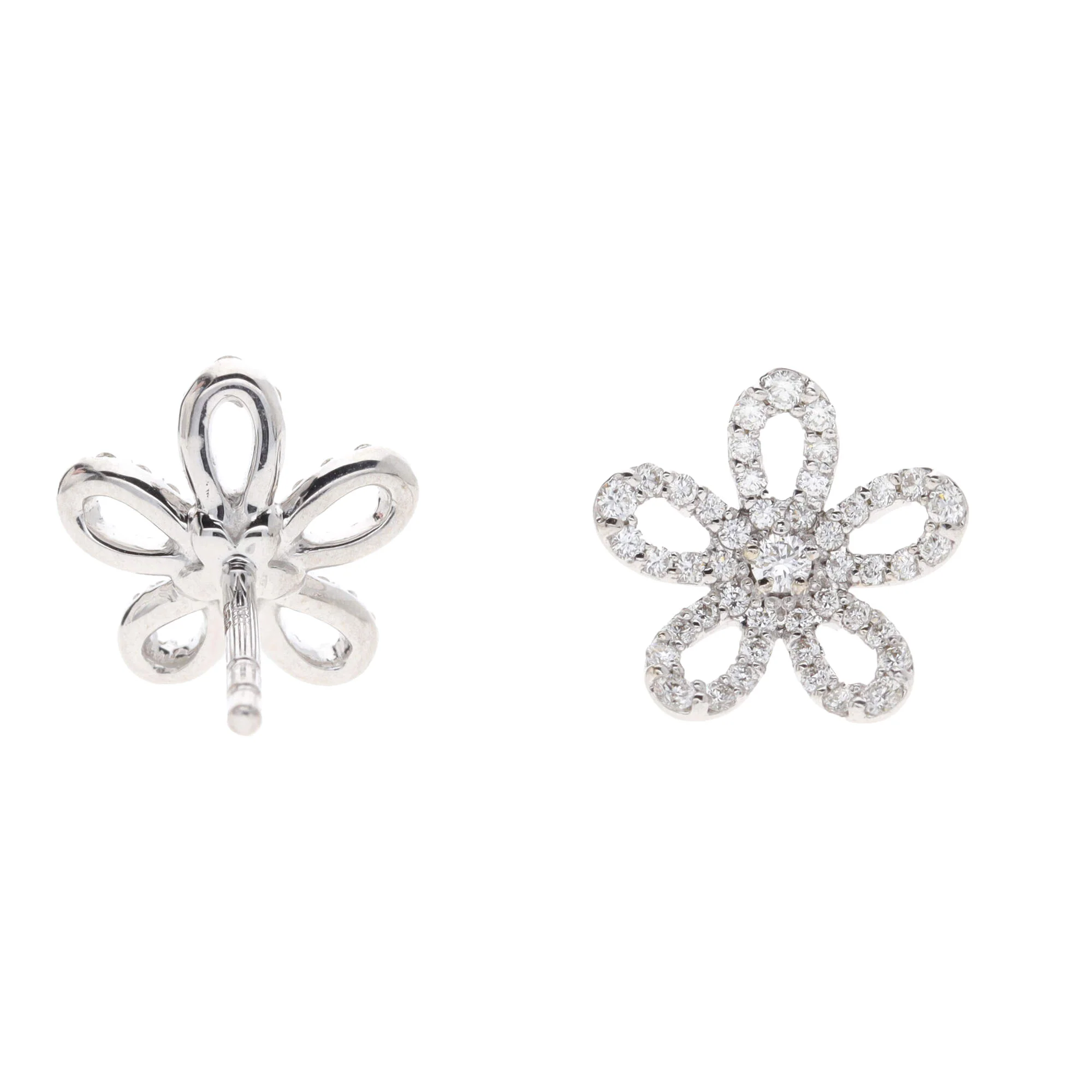 Histoire D'Elle Diamond 18ct White Gold Flower Cluster Stud Earrings - Image 3