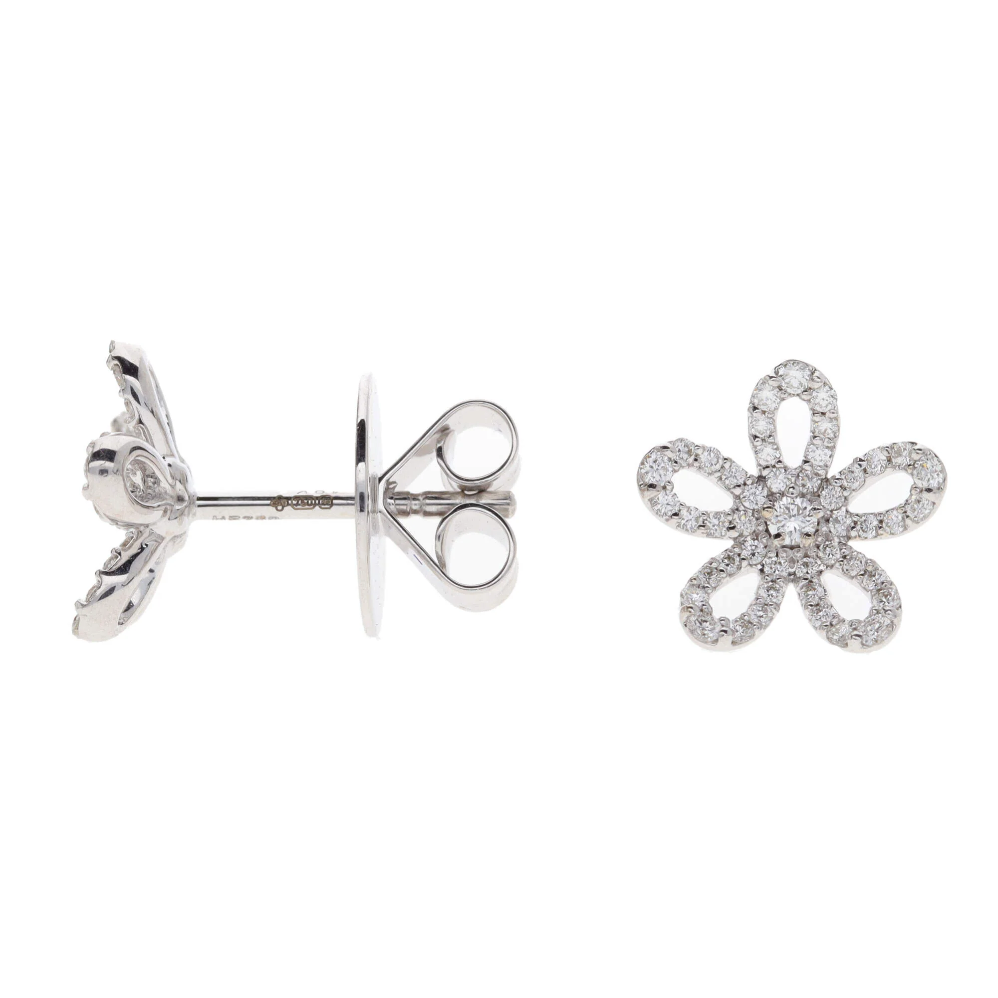 Histoire D'Elle Diamond 18ct White Gold Flower Cluster Stud Earrings - Image 4
