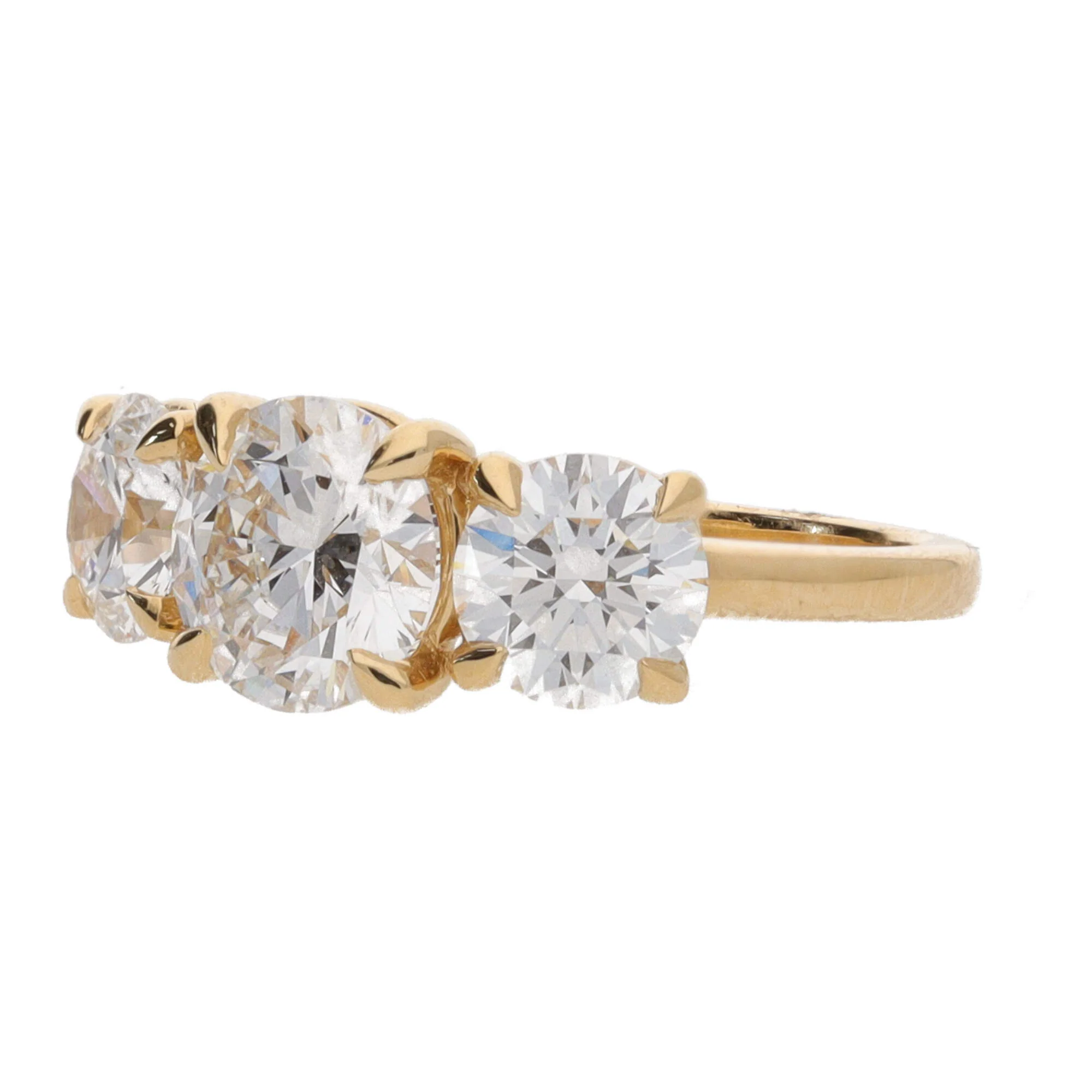 Laboratory Grown 4.00ct Round Brilliant Cut Diamond Three Stone 18ct Yellow Gold Ring - Image 3