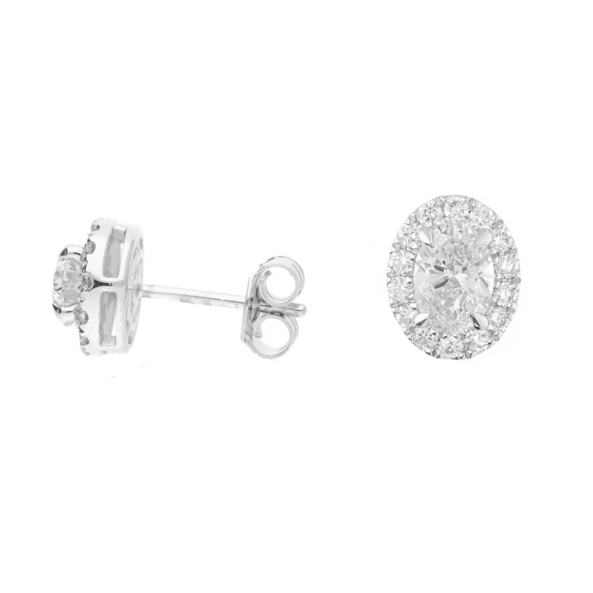 Laboratory Grown 2.00ct Oval Cut Diamond 18ct White Gold Cluster Stud Earrings - Image 2
