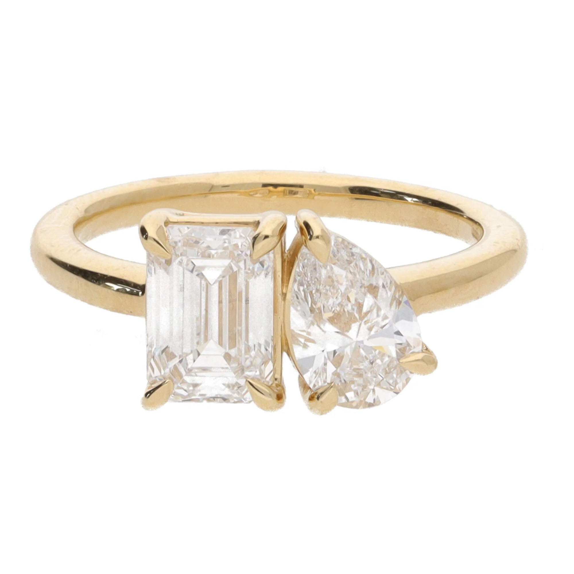 Laboratory Grown 2.10ct Pear and Emerald Cut Diamond 18ct Yellow Gold Toi Et Moi Ring - Image 2