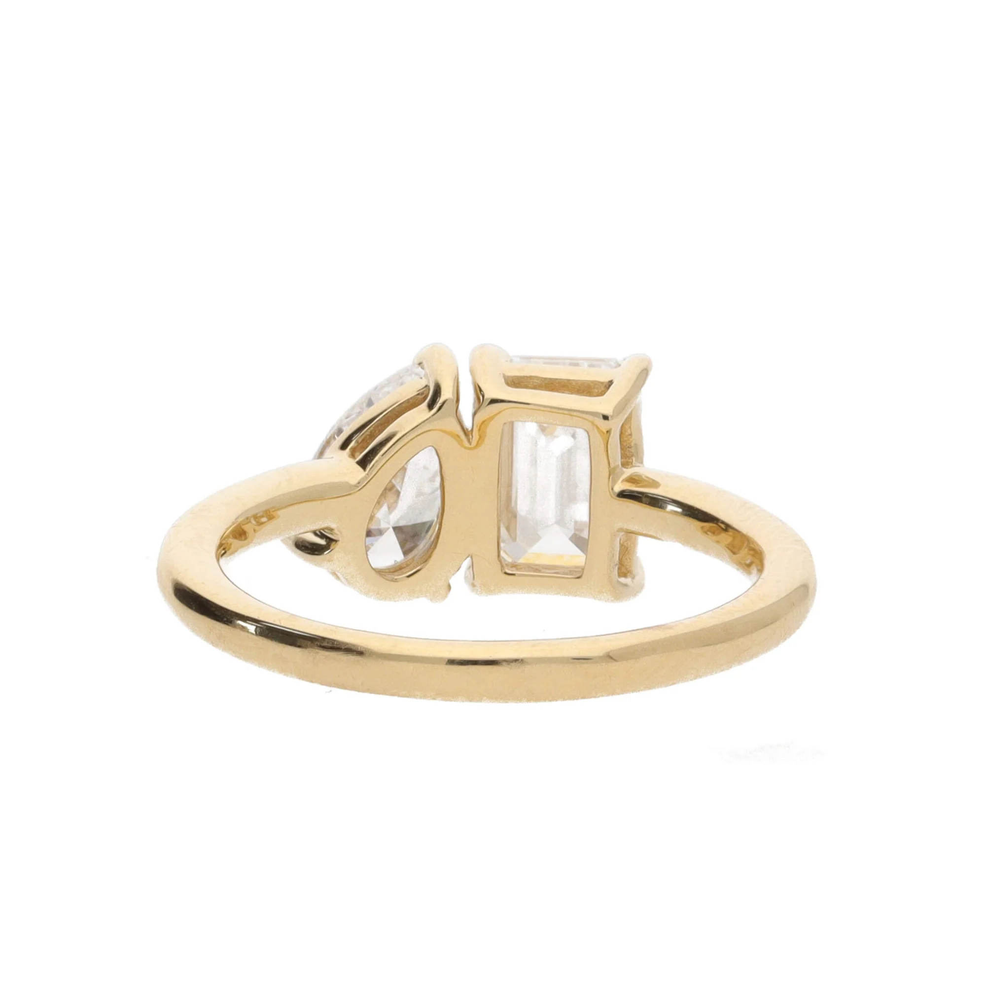 Laboratory Grown 2.10ct Pear and Emerald Cut Diamond 18ct Yellow Gold Toi Et Moi Ring - Image 4
