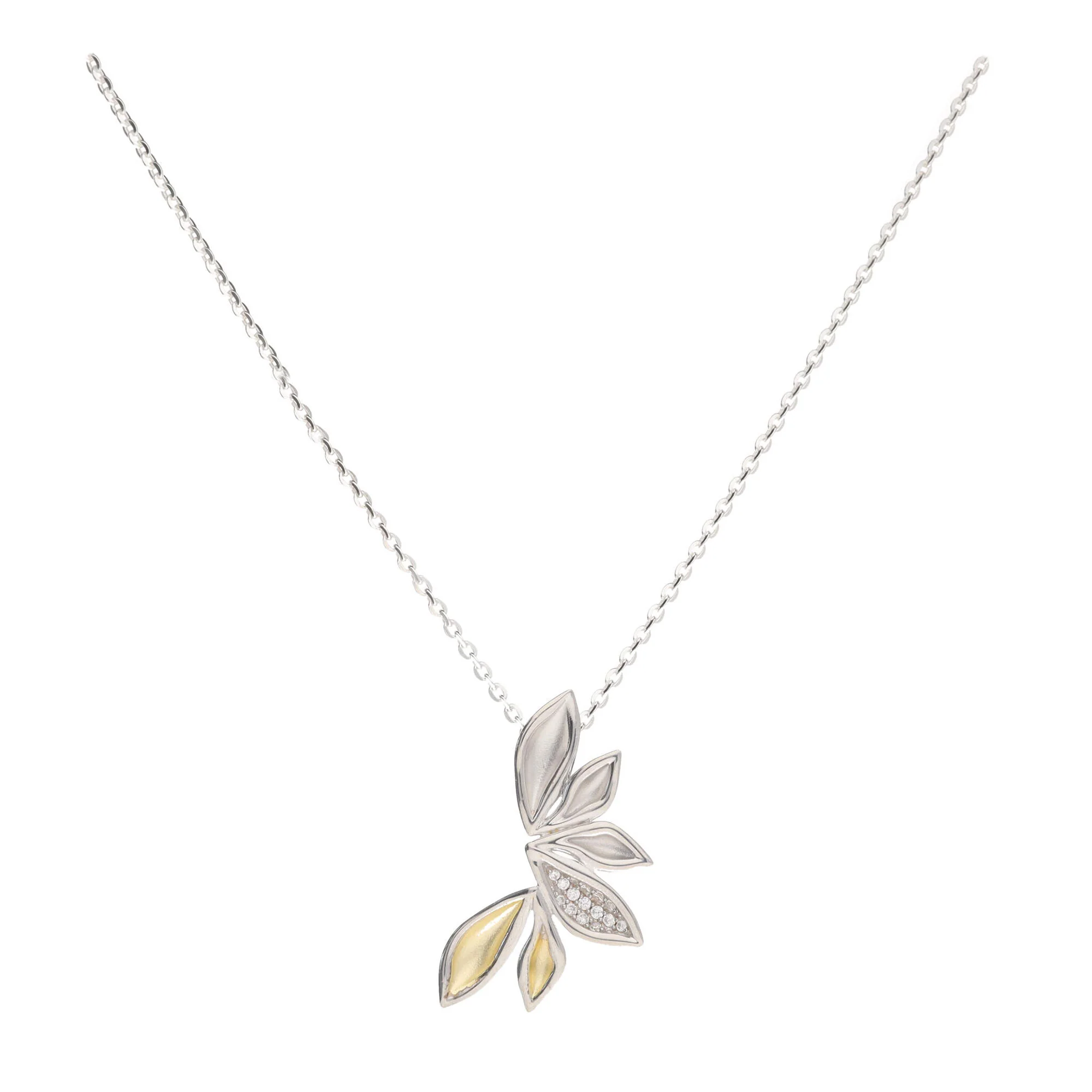Leaf Silver and Yellow Gold Plated Necklace - Image 2