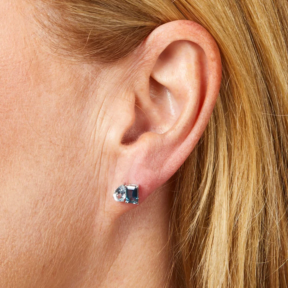 London Blue Topaz Toi Et Moi 9ct White Gold Stud Earrings - Image 2