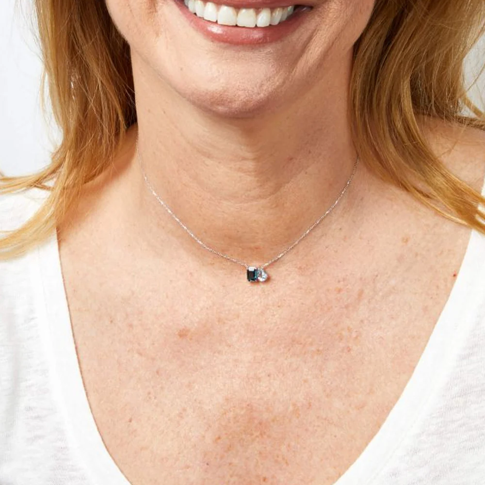 London Blue Topaz Toi Et Moi 9ct White Gold Necklace - Image 2