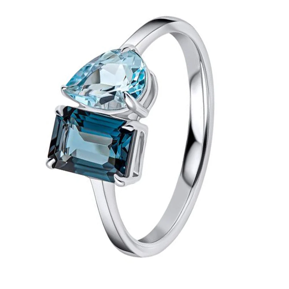 London Blue Topaz Toi Et Moi 9ct White Gold Ring
