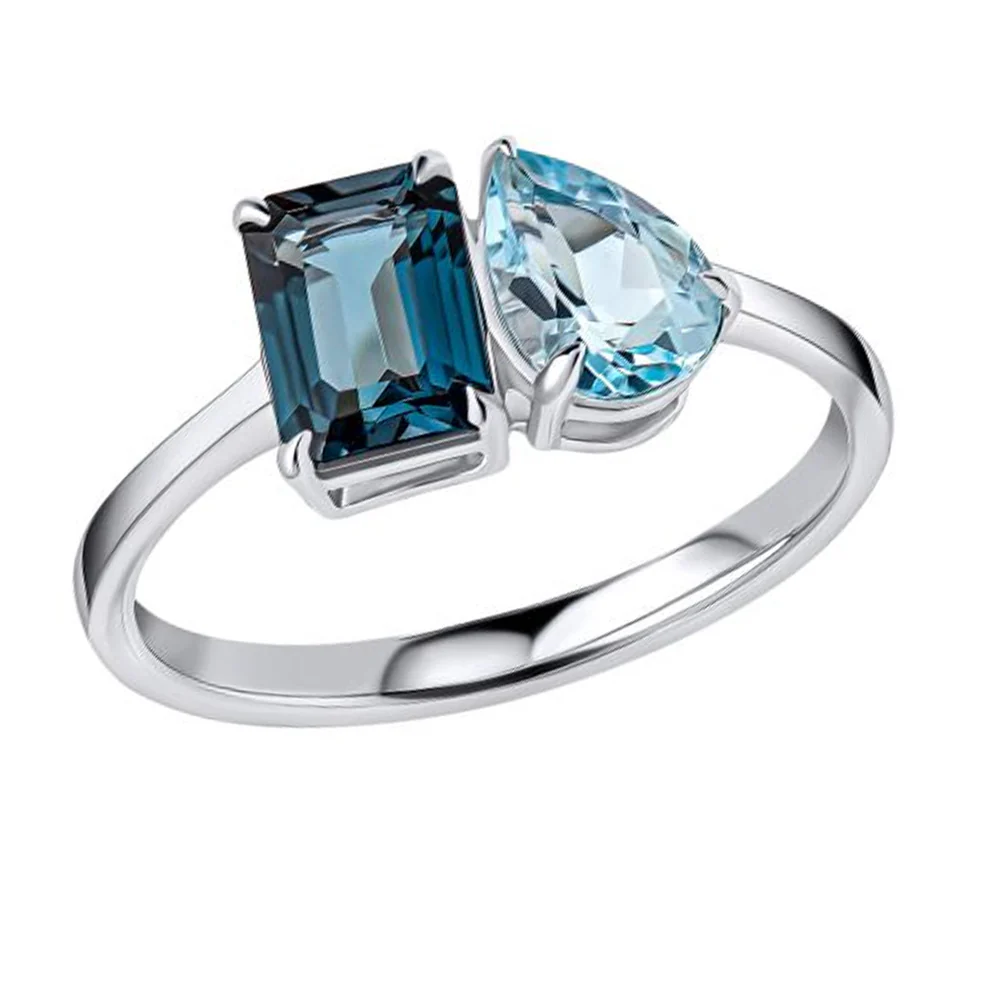 London Blue Topaz Toi Et Moi 9ct White Gold Ring - Image 2