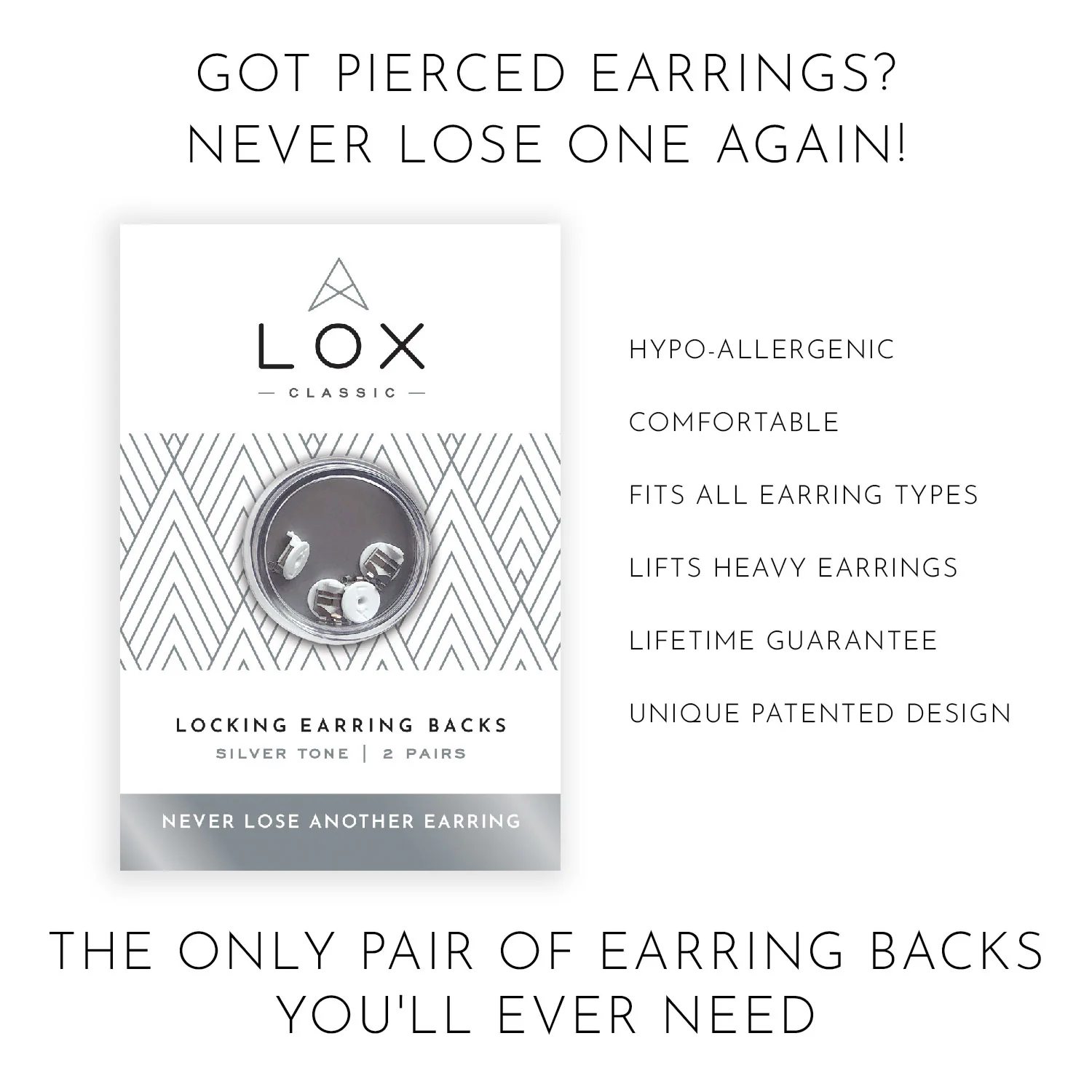 LOX Classic Earring Backs - Silver Tone - Image 2