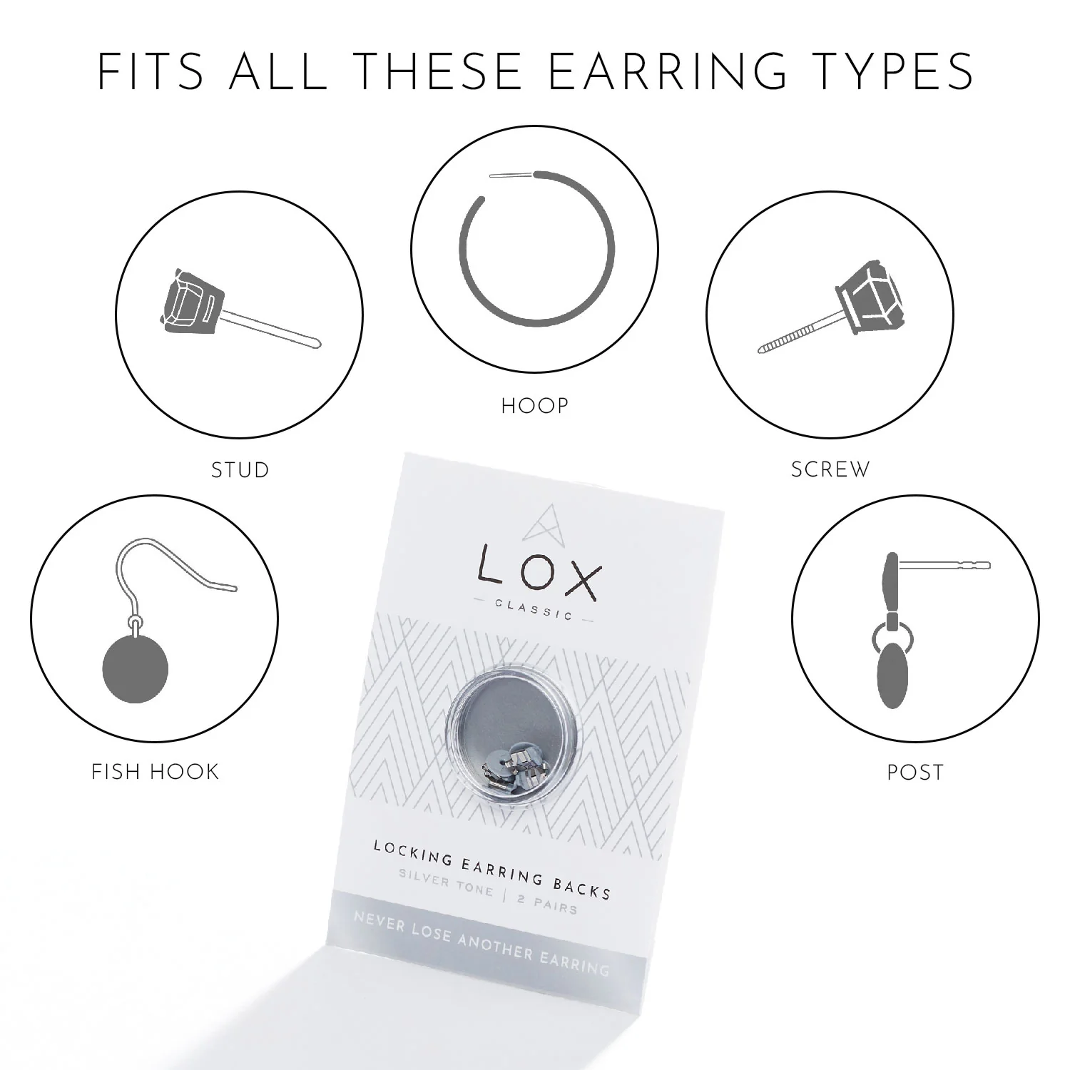 LOX Classic Earring Backs - Silver Tone - Image 4