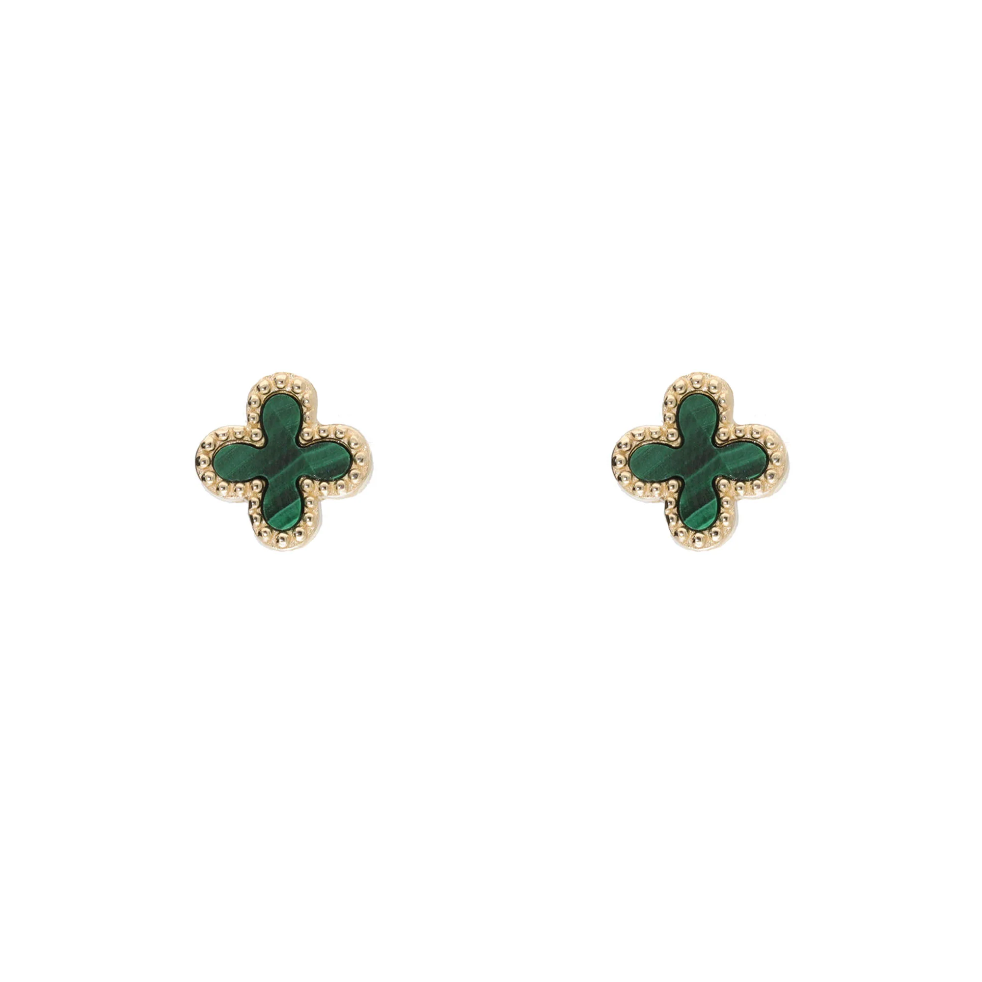 Malachite 9ct Yellow Gold Clover Stud Earrings