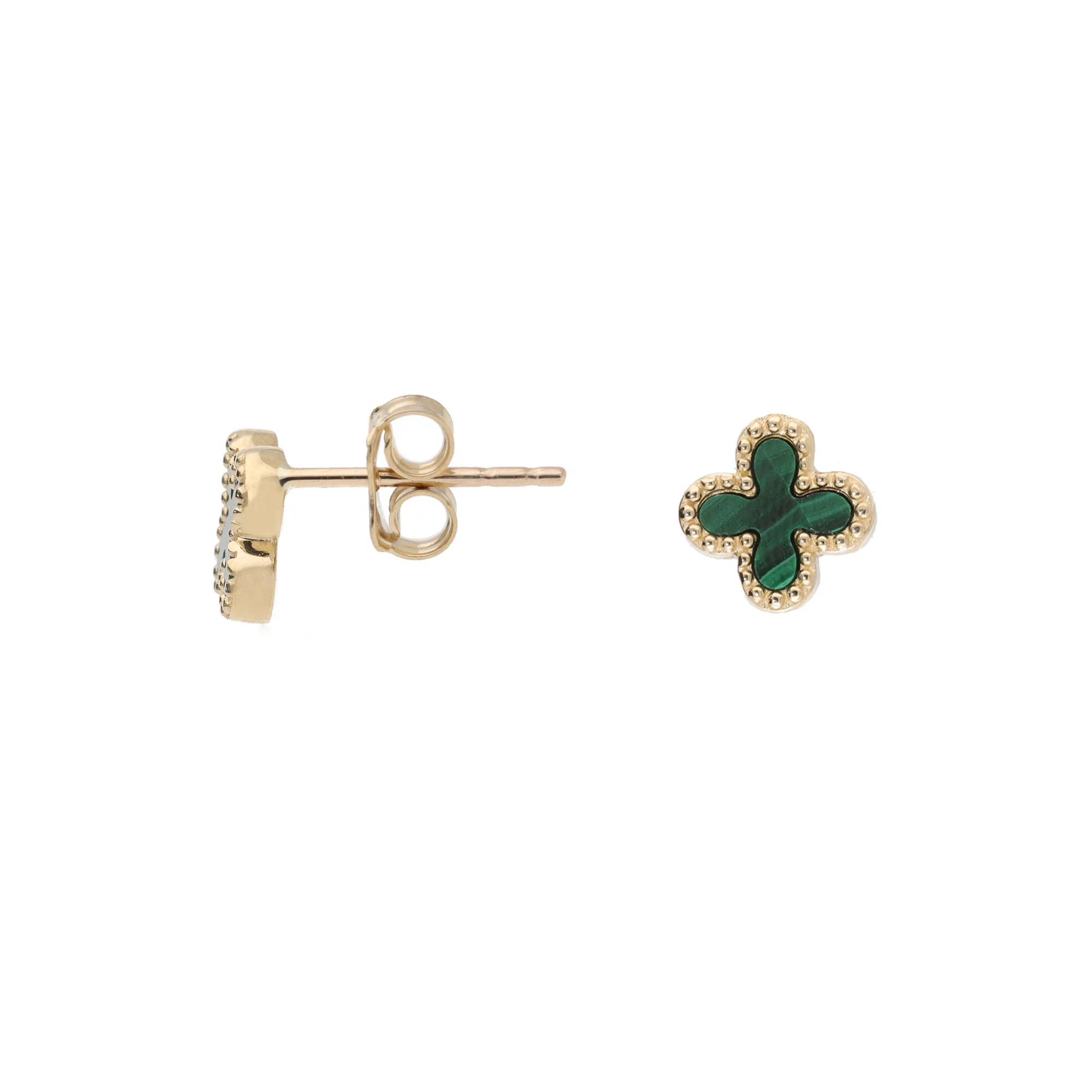 Malachite 9ct Yellow Gold Clover Stud Earrings - Image 2