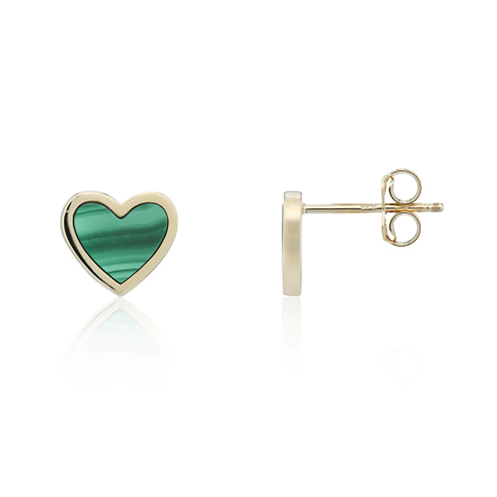 Malachite 9ct Yellow Gold Heart Stud Earrings - Image 2