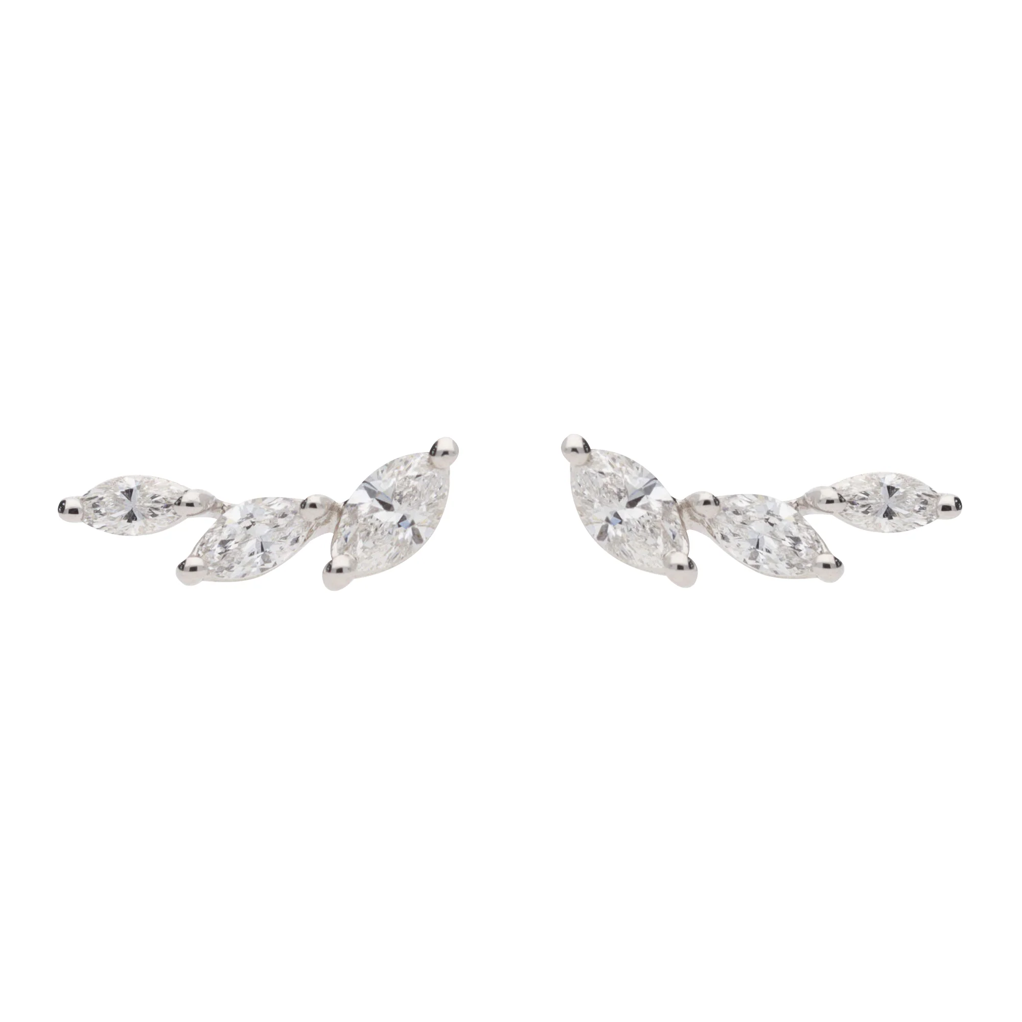 Marquise Diamond 18ct White Gold Climbing Ear Studs