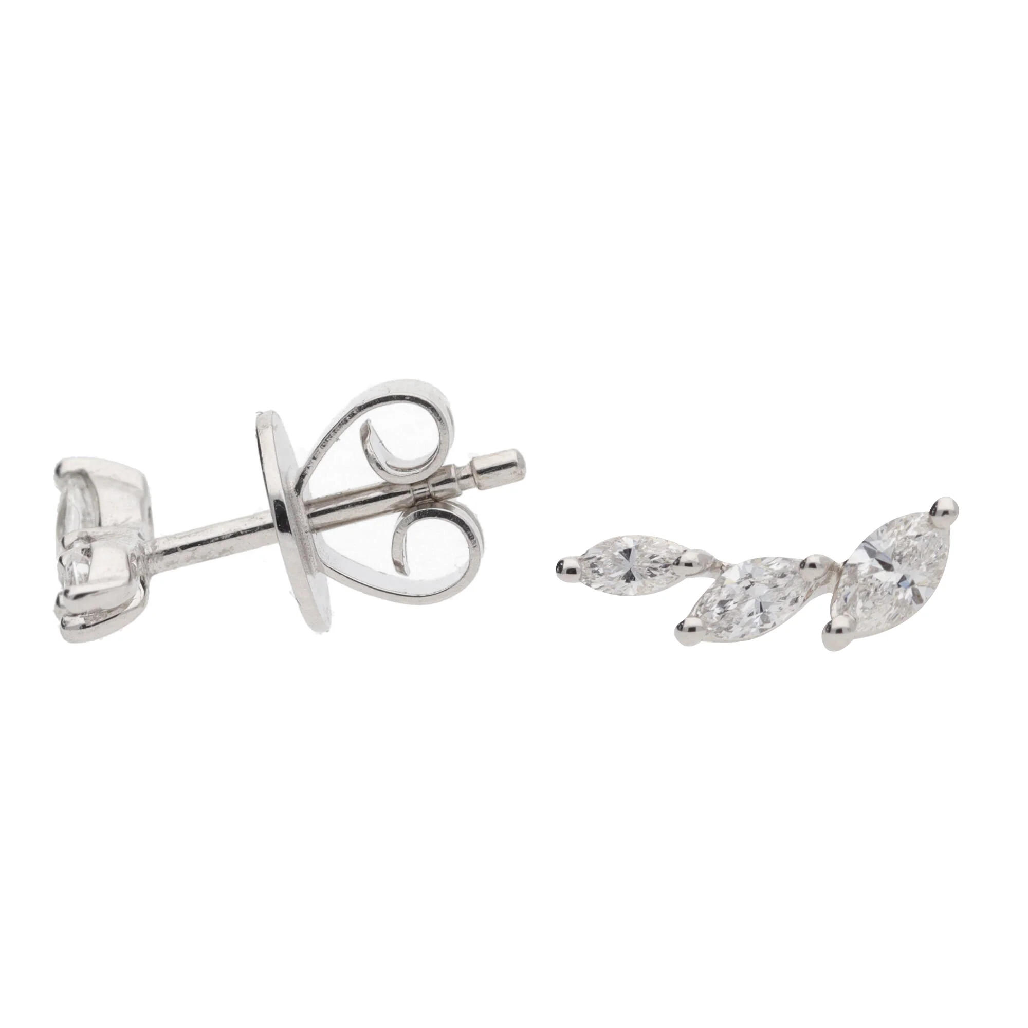 Marquise Diamond 18ct White Gold Climbing Ear Studs - Image 2