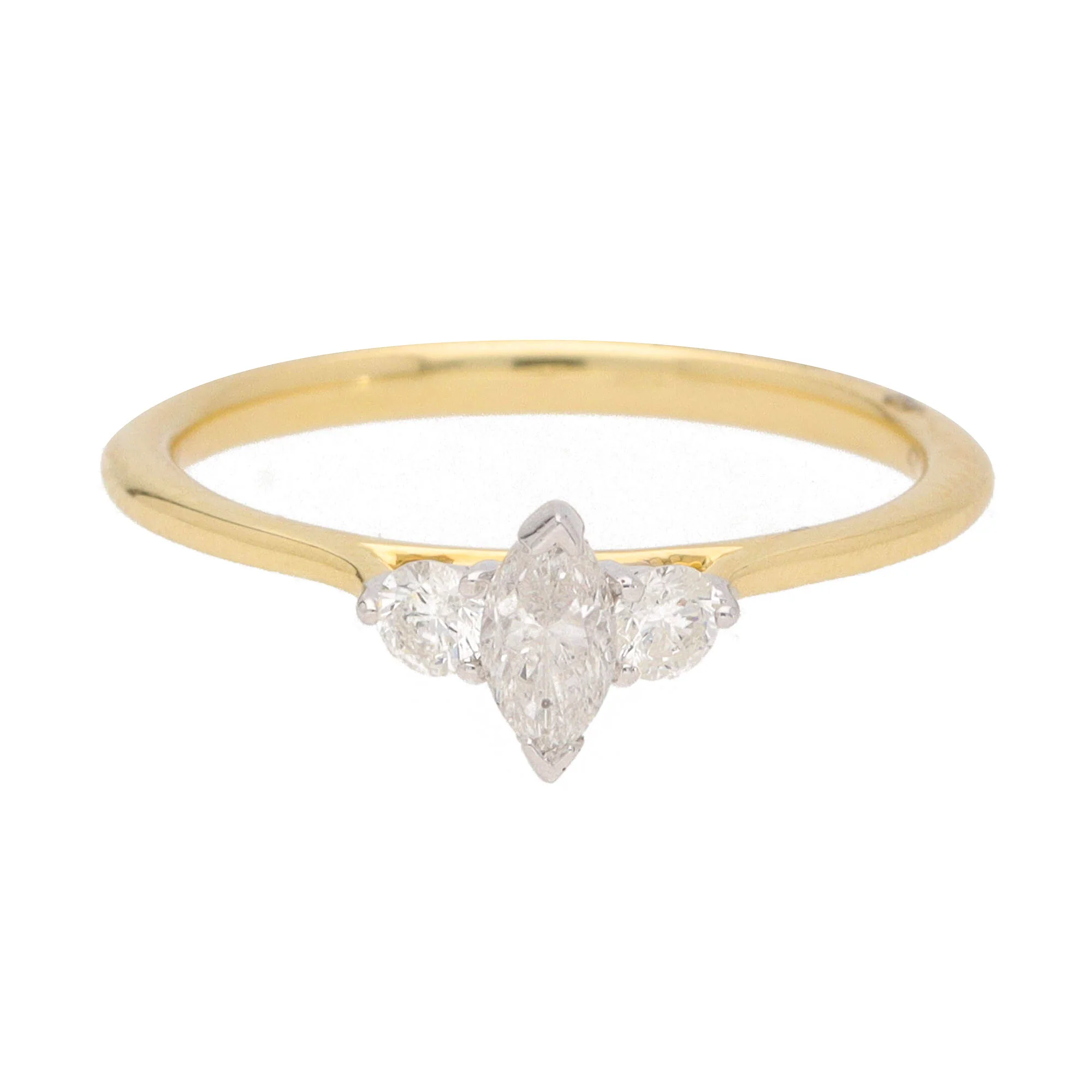 Marquise Diamond 18ct Yellow Gold Three Stone Ring (M) - Image 2