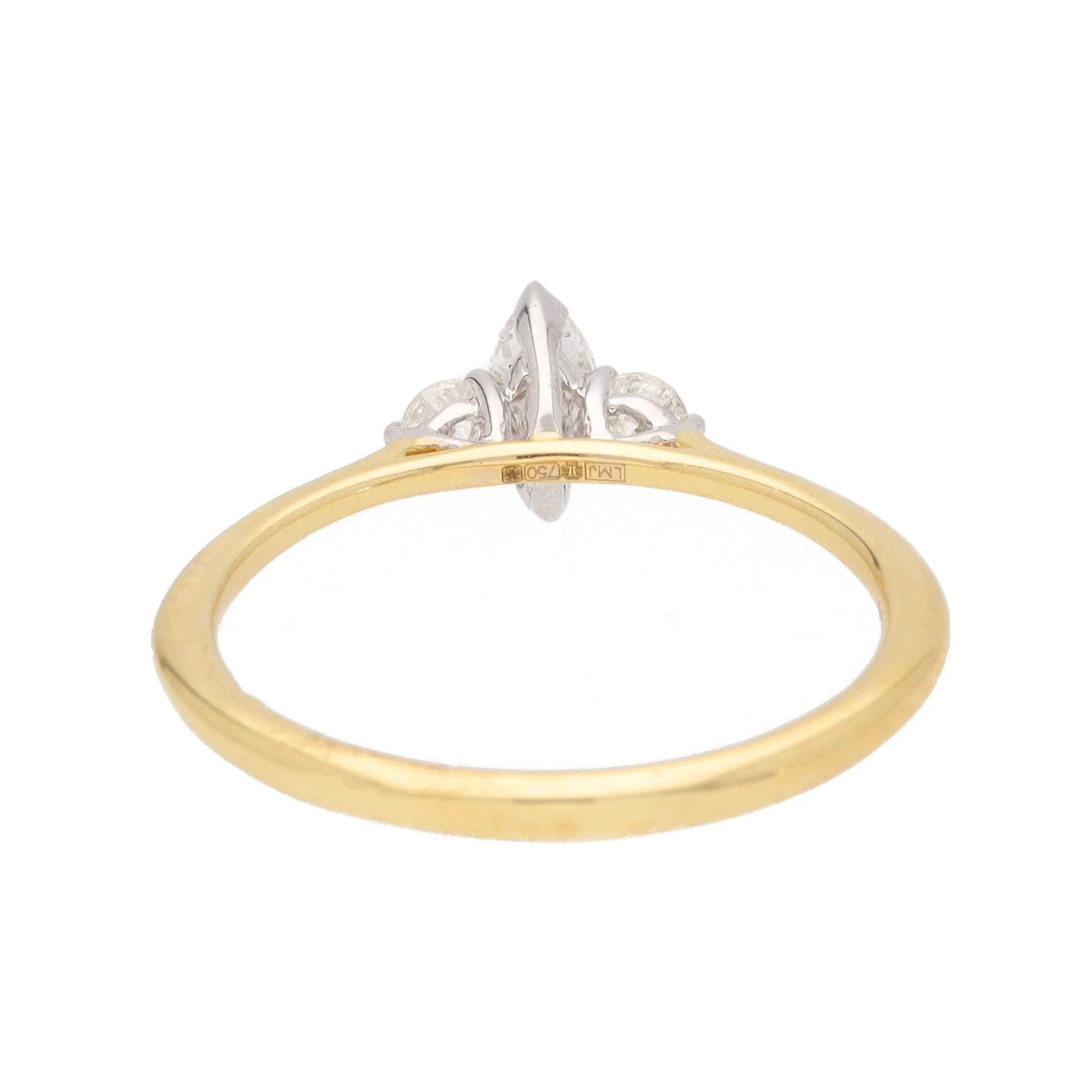 Marquise Diamond 18ct Yellow Gold Three Stone Ring (M) - Image 4