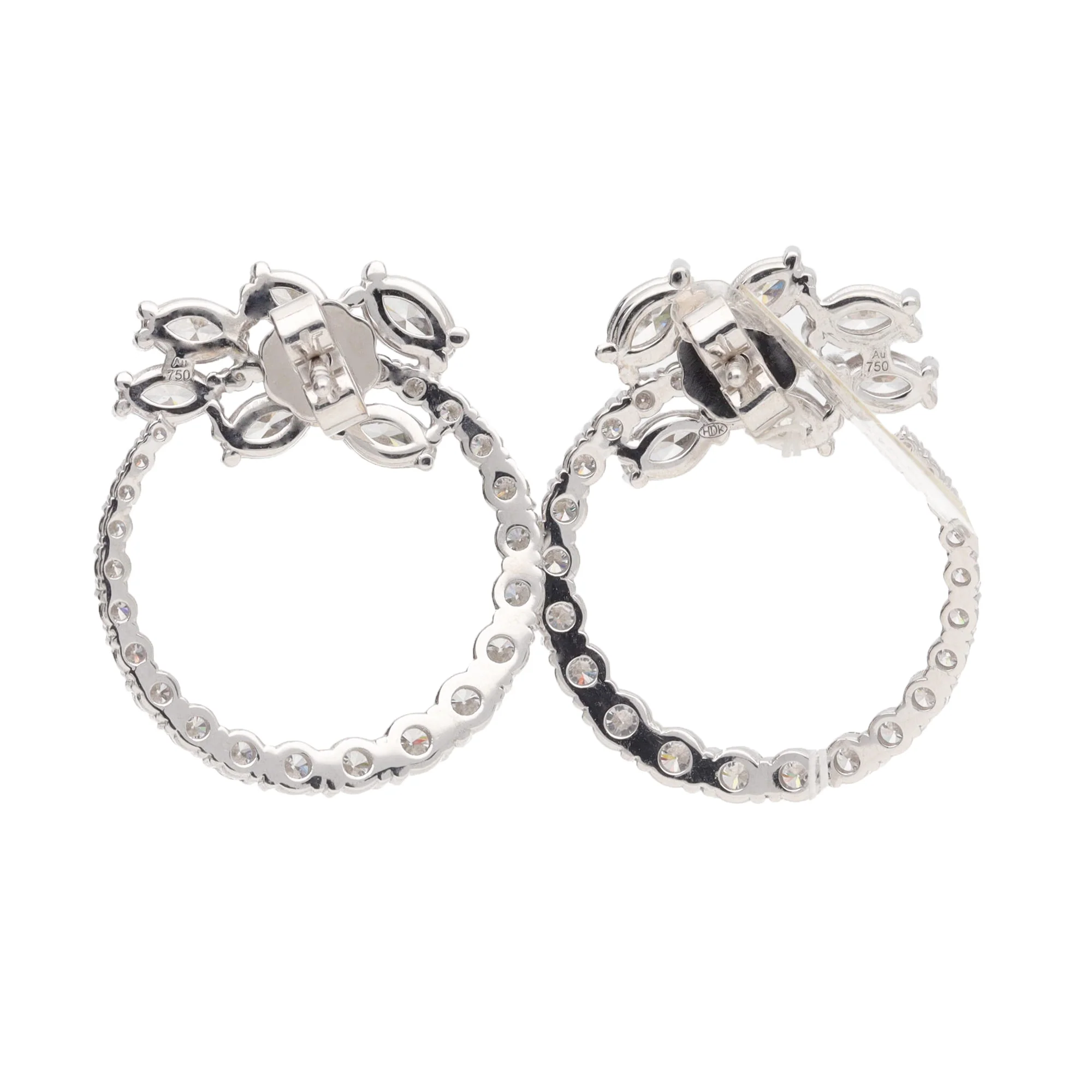 Marquise Graduated Diamond 18ct White Gold Crescent Earrings - Image 2