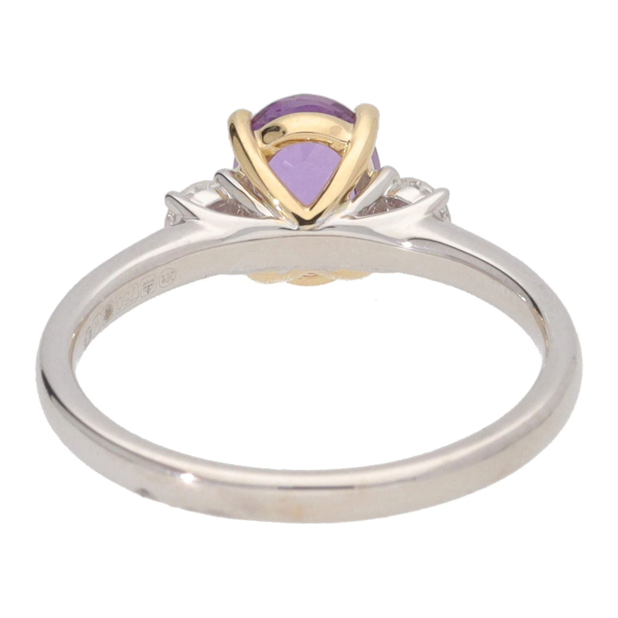 Mauve Sapphire and Diamond Oval Three Stone 18ct White Gold Ring - Image 3
