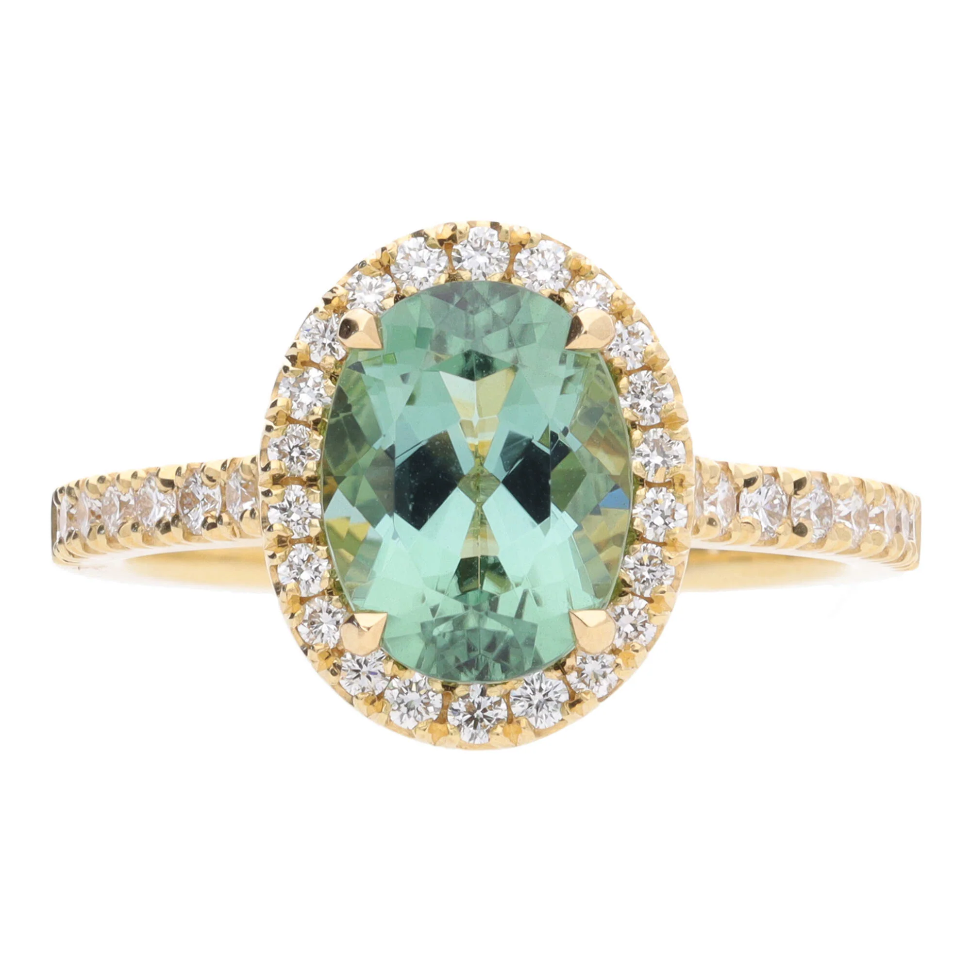 Montana Castel Green Tourmaline and Diamond 18ct Yellow Gold Oval Cluster Ring - Image 3