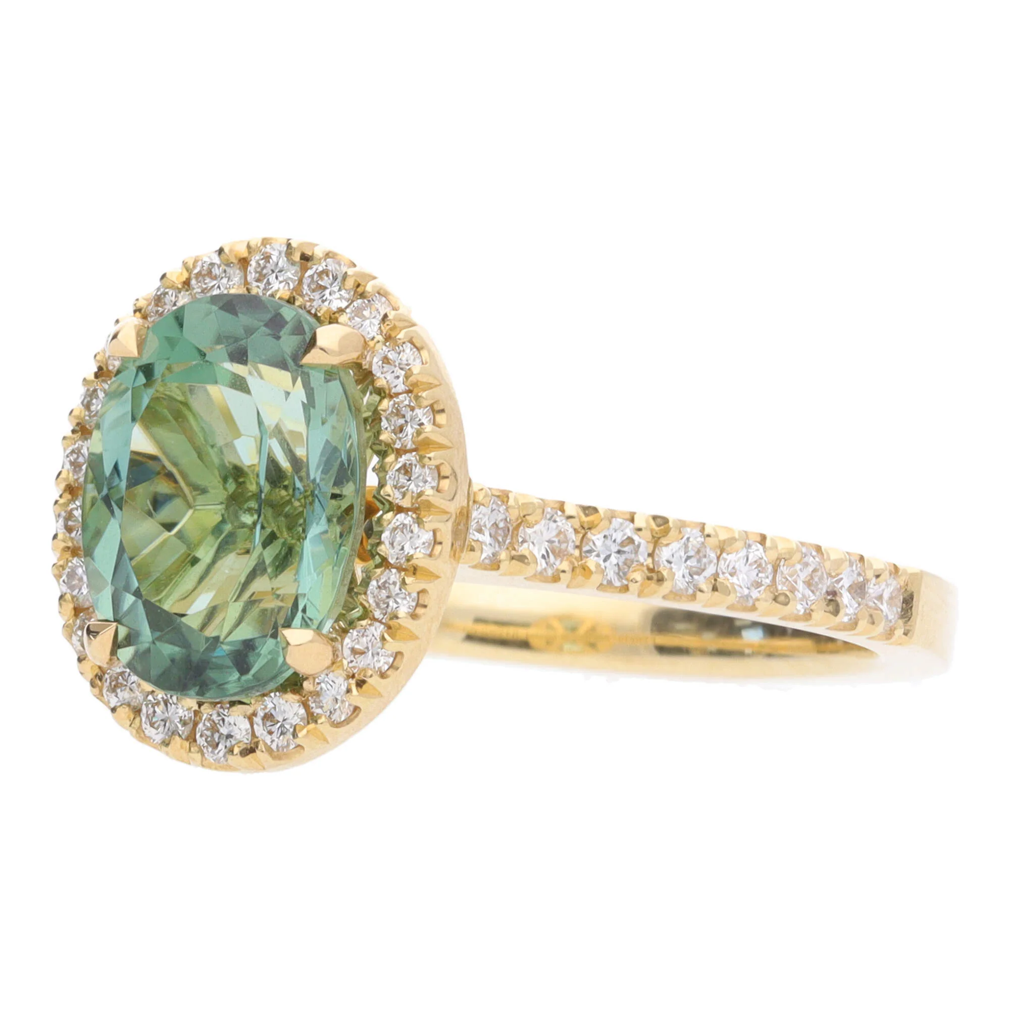 Montana Castel Green Tourmaline and Diamond 18ct Yellow Gold Oval Cluster Ring - Image 4