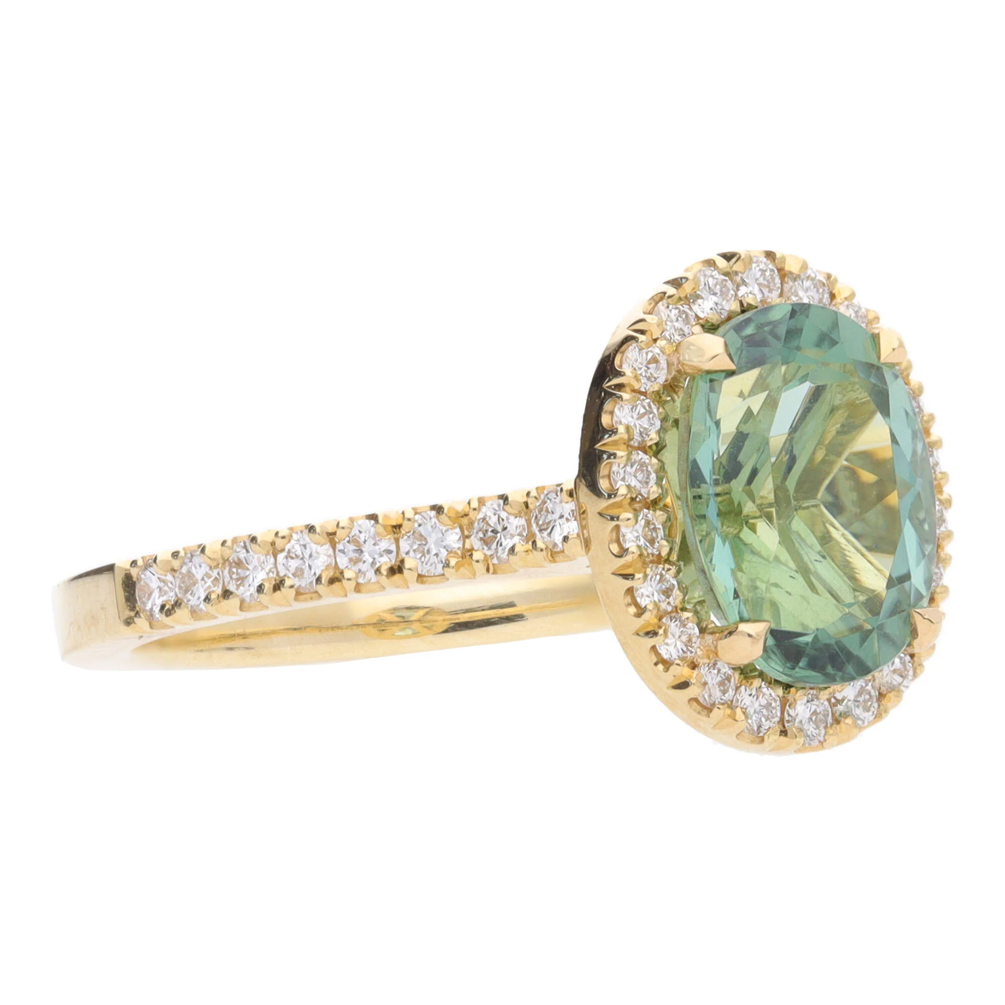 Montana Castel Green Tourmaline and Diamond 18ct Yellow Gold Oval Cluster Ring - Image 5