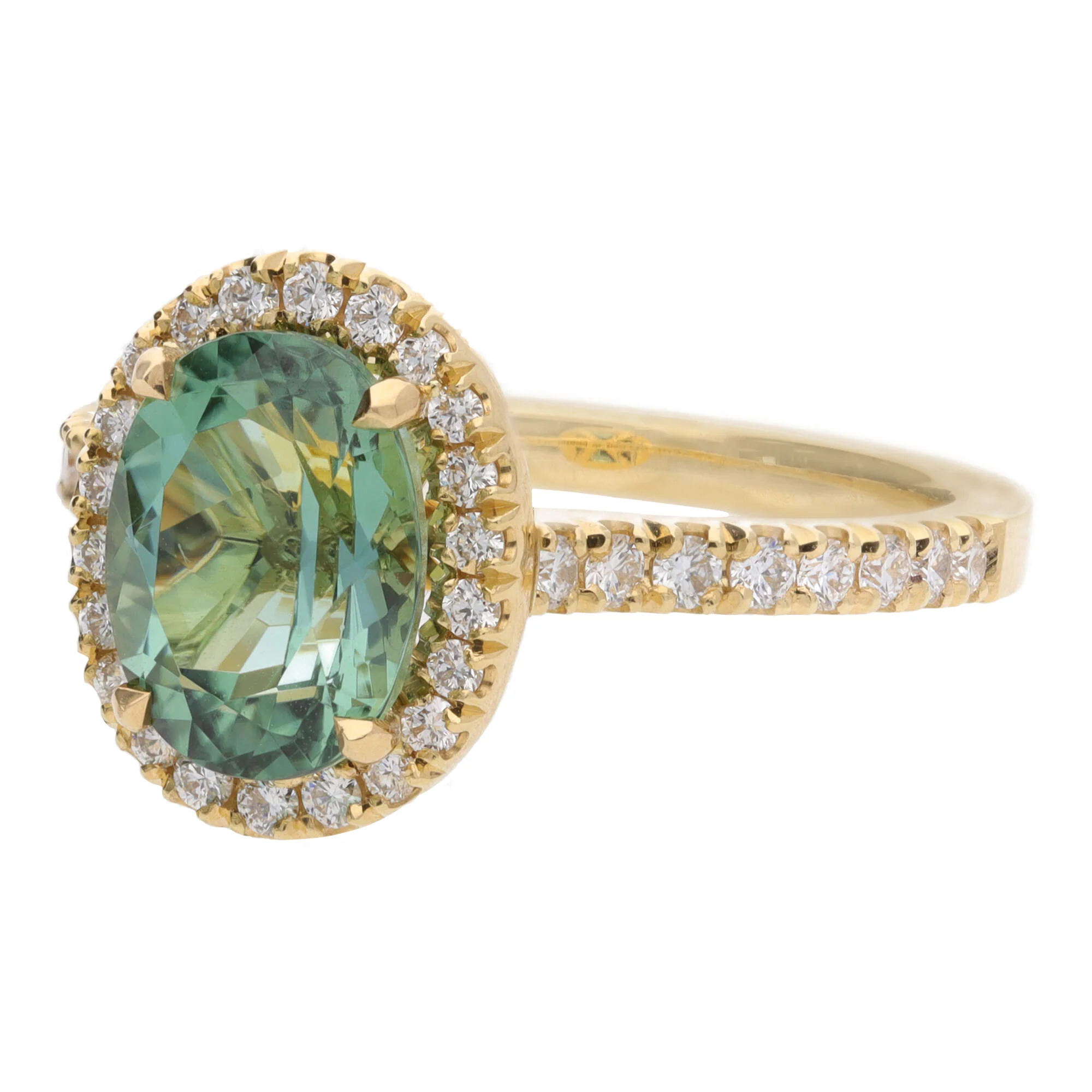 Montana Castel Green Tourmaline and Diamond 18ct Yellow Gold Oval Cluster Ring - Image 8