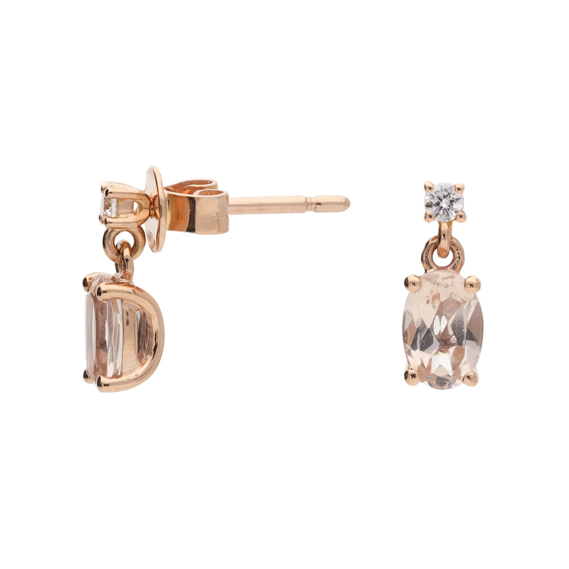 Morganite and Diamond 18ct Rose Gold Drop Earrings - Image 2