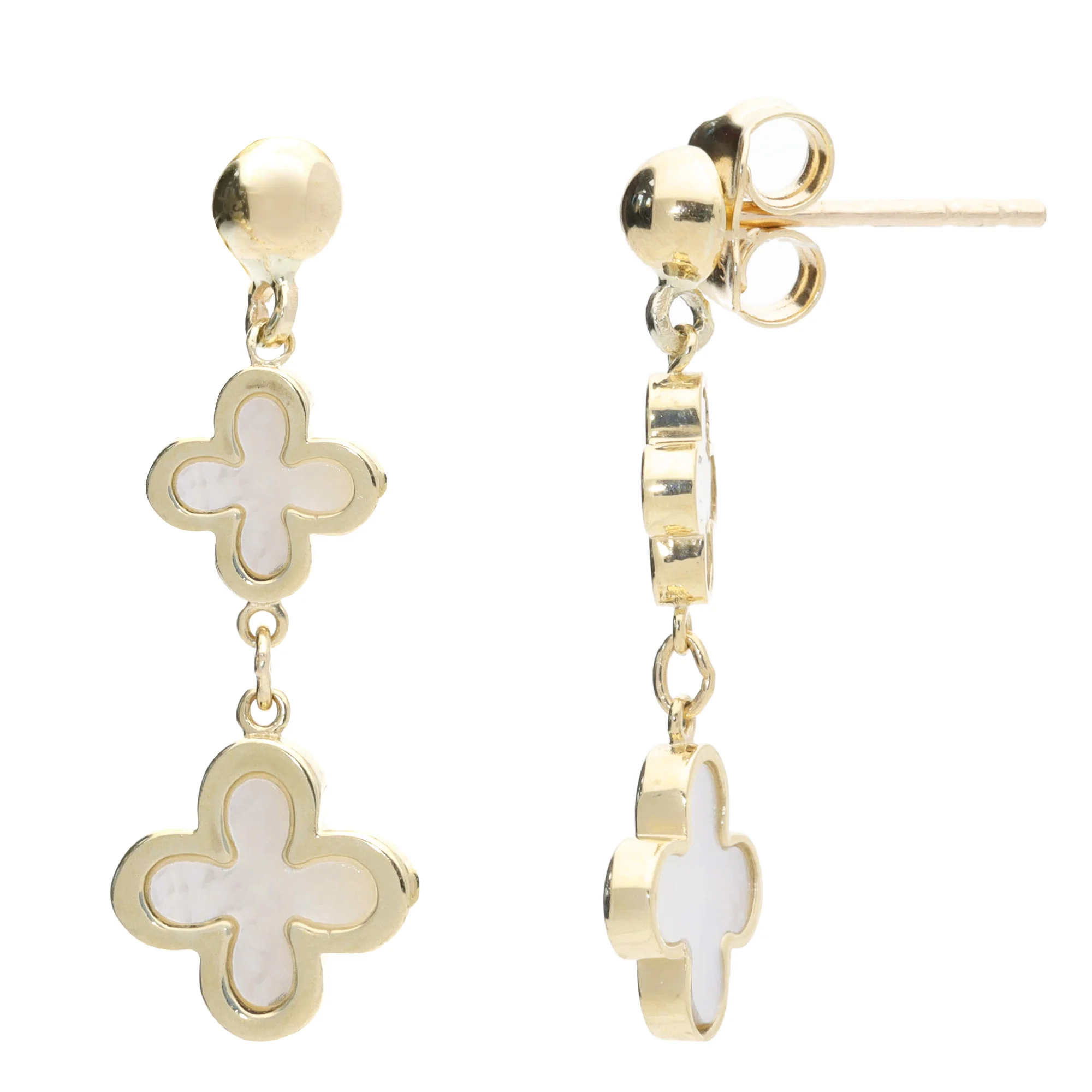 Mother Of Pearl 9ct Yellow Gold Flower Drops - Image 2