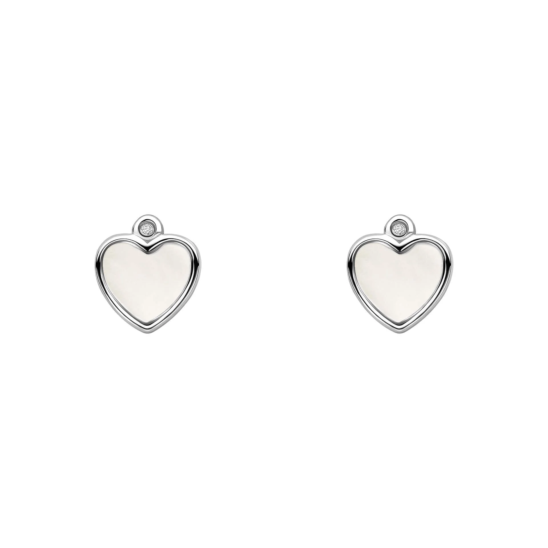 D for Diamond Mother of Pearl and Diamond Heart Stud Earrings