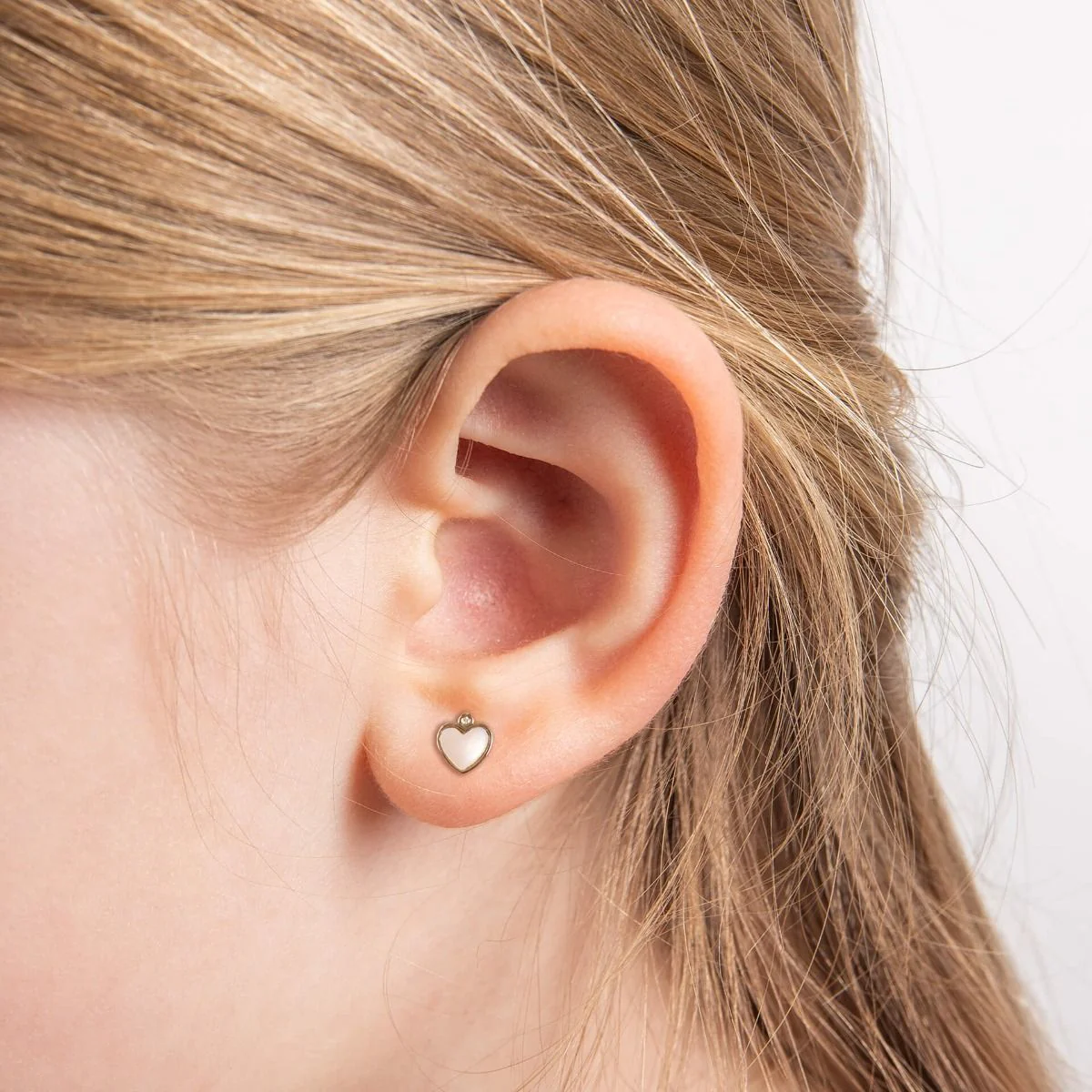 D for Diamond Mother of Pearl and Diamond Heart Stud Earrings - Image 2