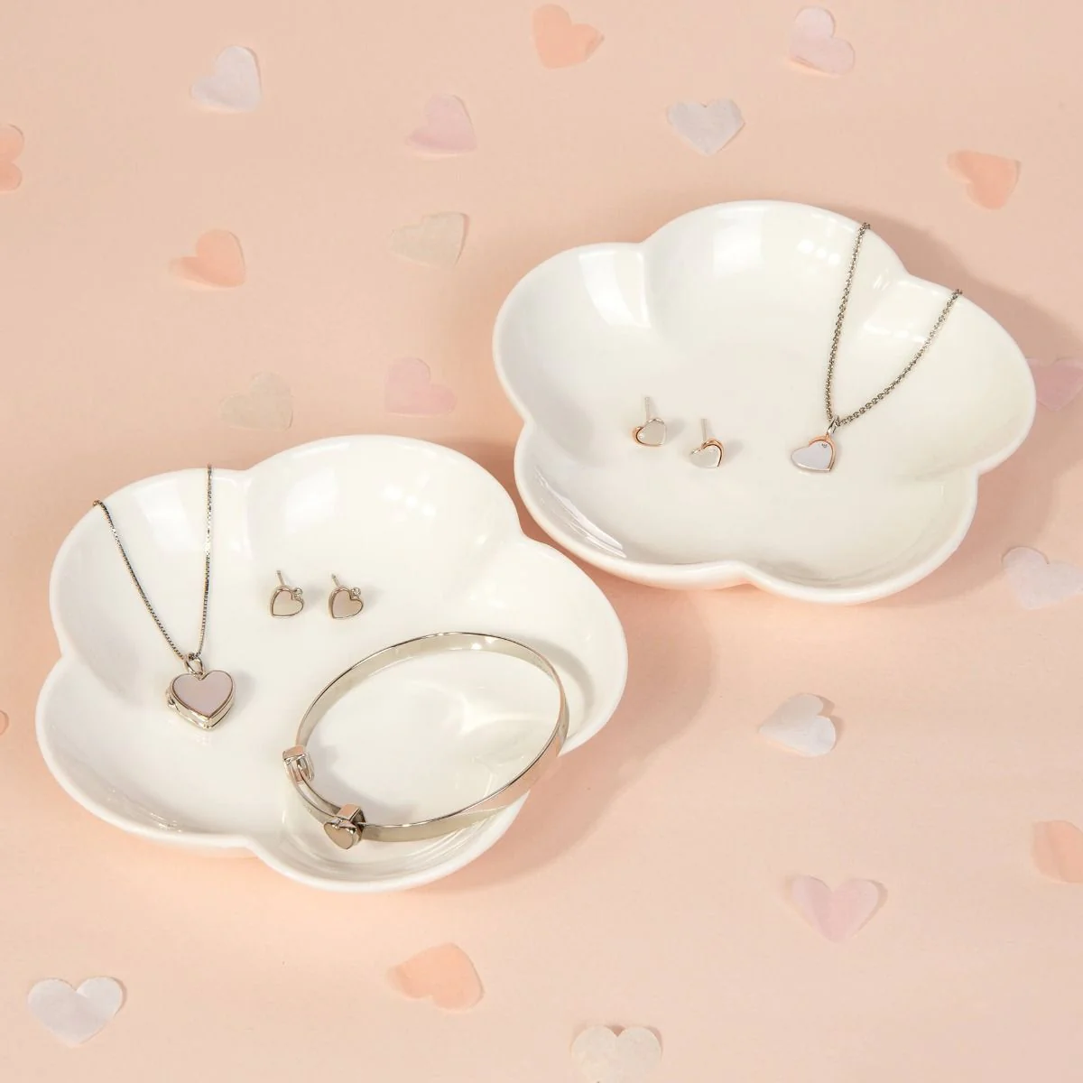 D for Diamond Mother of Pearl and Diamond Heart Stud Earrings - Image 4