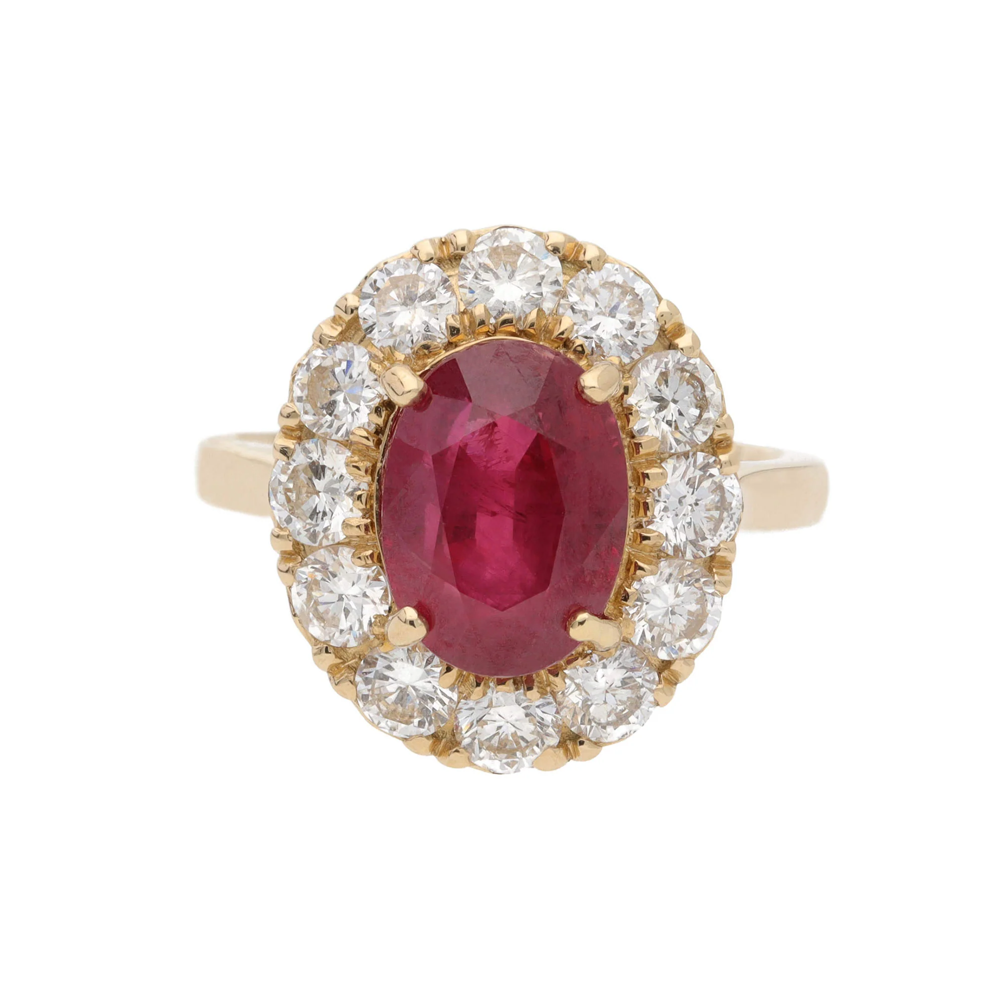Mozambique Ruby and Diamond 18ct Yellow Gold Oval Cluster Ring - Image 2
