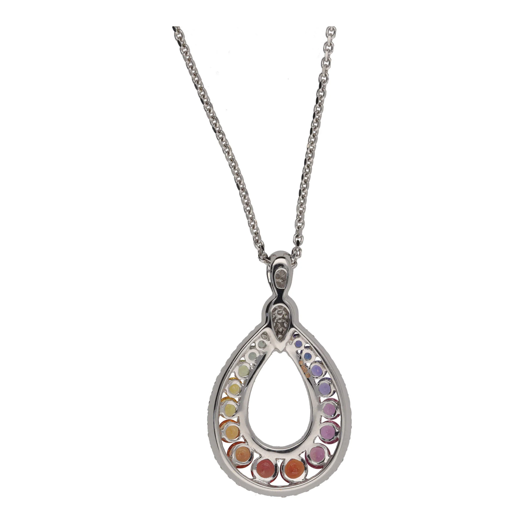 Multi Sapphire and Diamond Teardrop Rainbow 18ct White Gold Necklace - Image 2