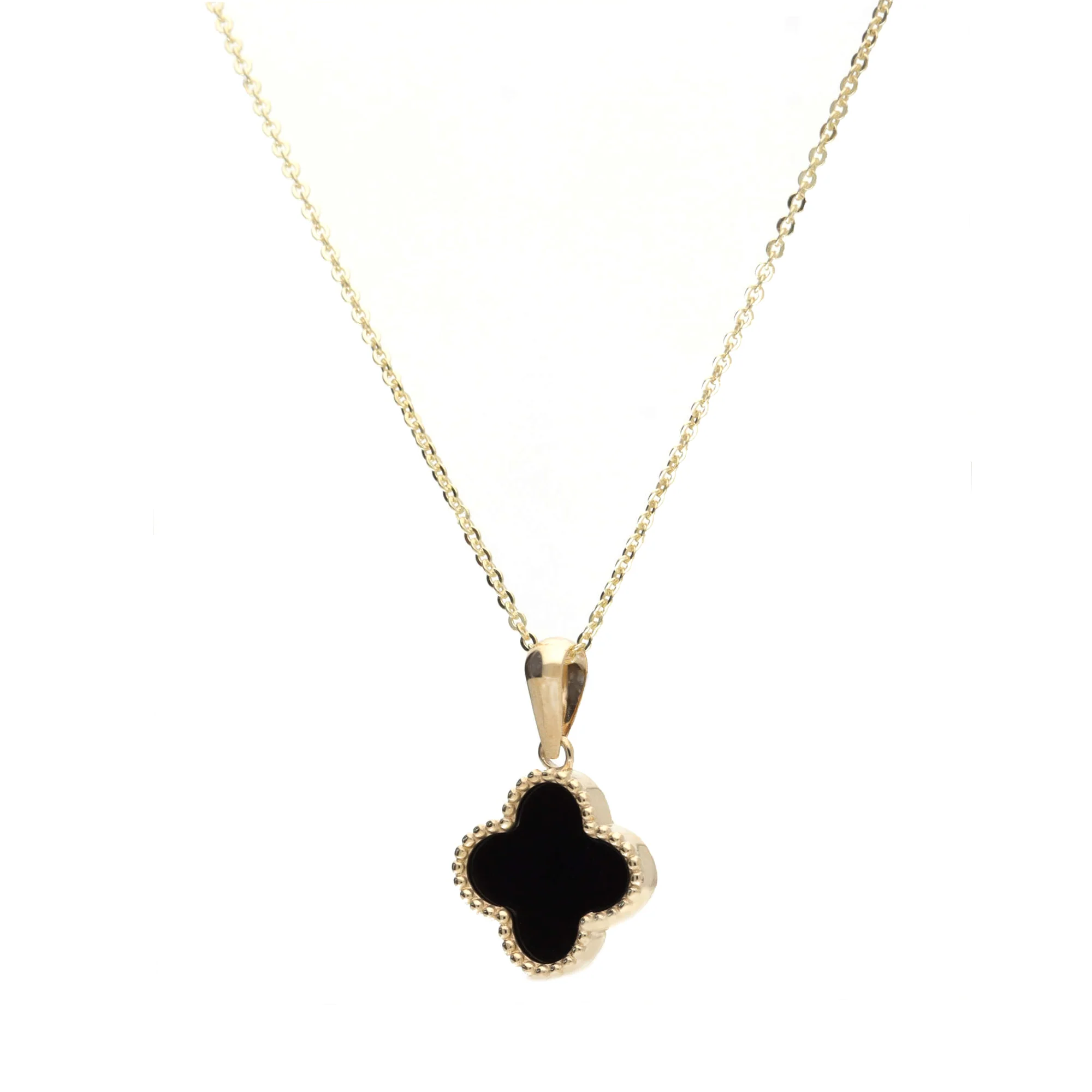 Onyx 9ct Yellow Gold Clover Pendant - Image 2