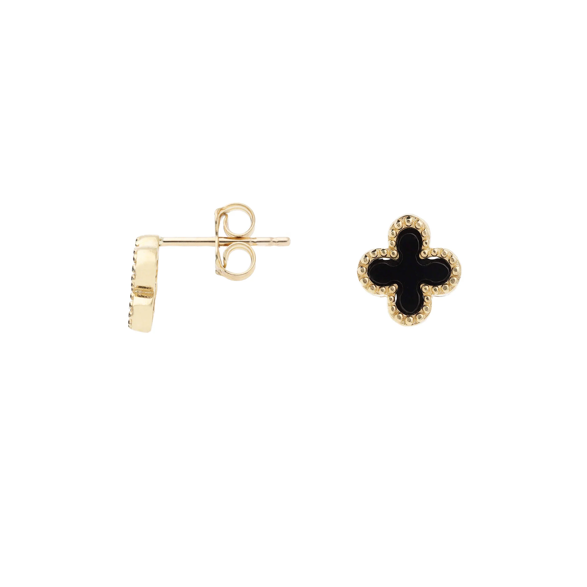 Onyx 9ct Yellow Gold Clover Stud Earrings - Image 2