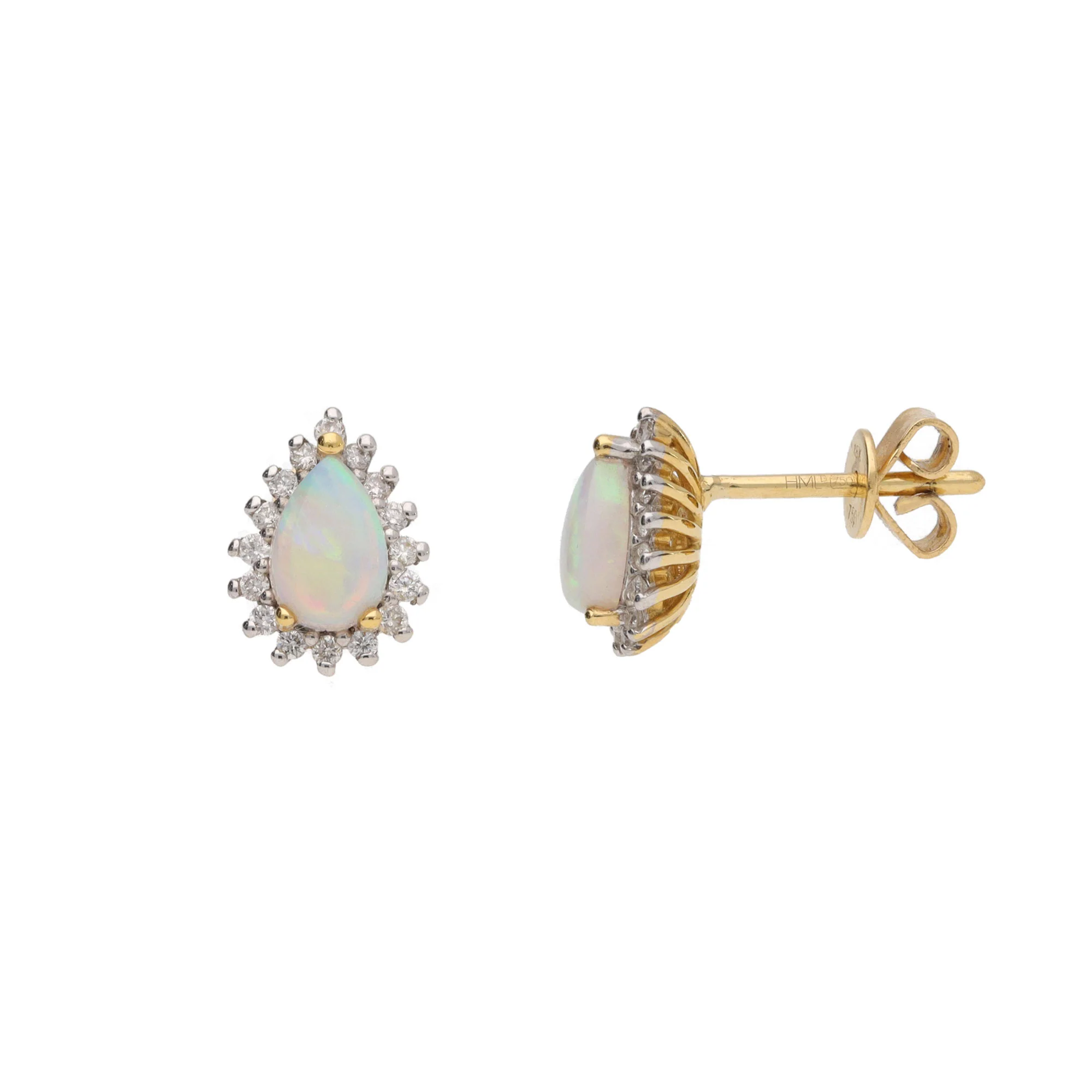 Opal and Diamond 18ct Yellow Gold Cluster Stud Earrings - Image 2
