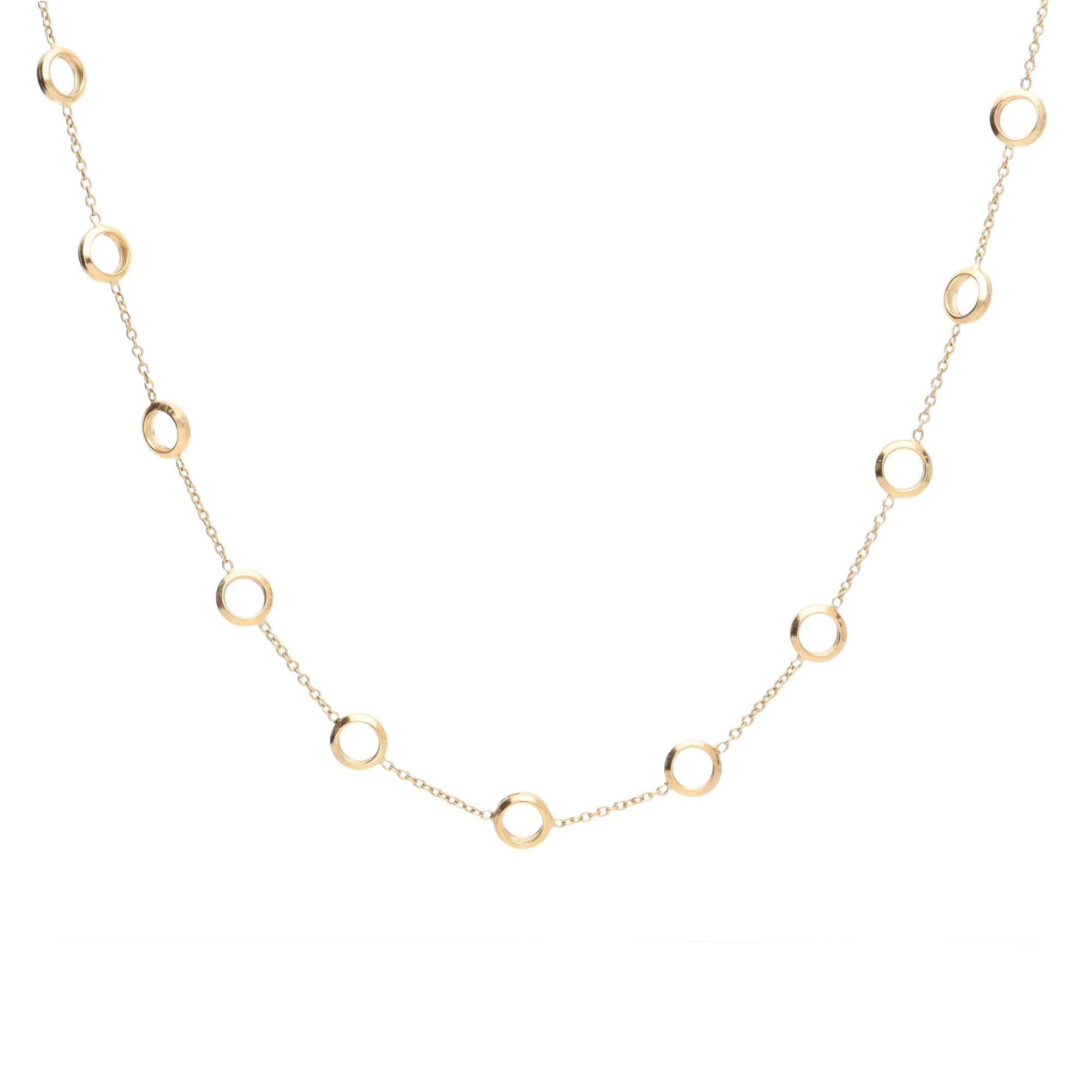 Open Circle Station Link 9ct Yellow Gold 45cm Necklace