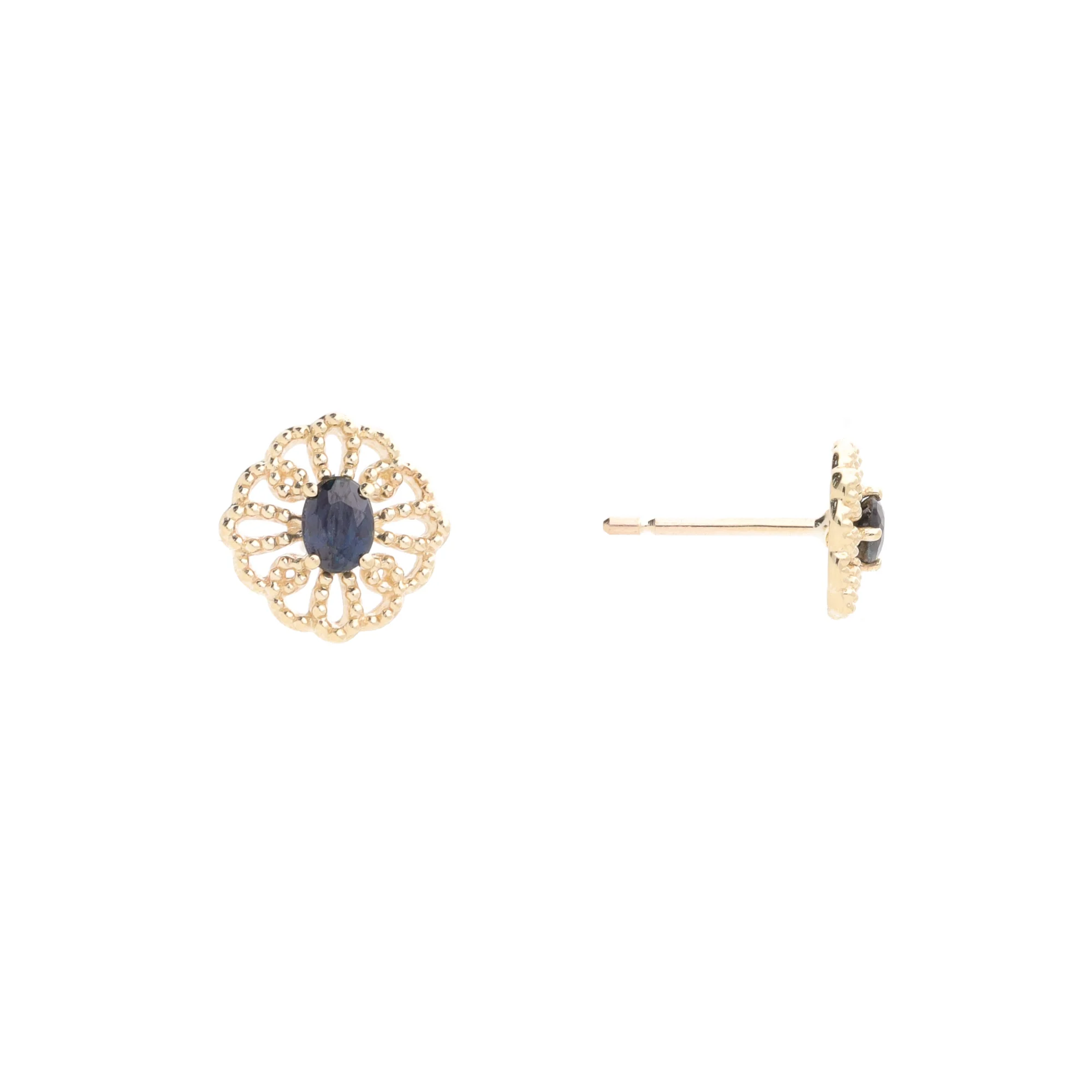 Ornate Sapphire 9ct Yellow Gold Stud Earrings - Image 5