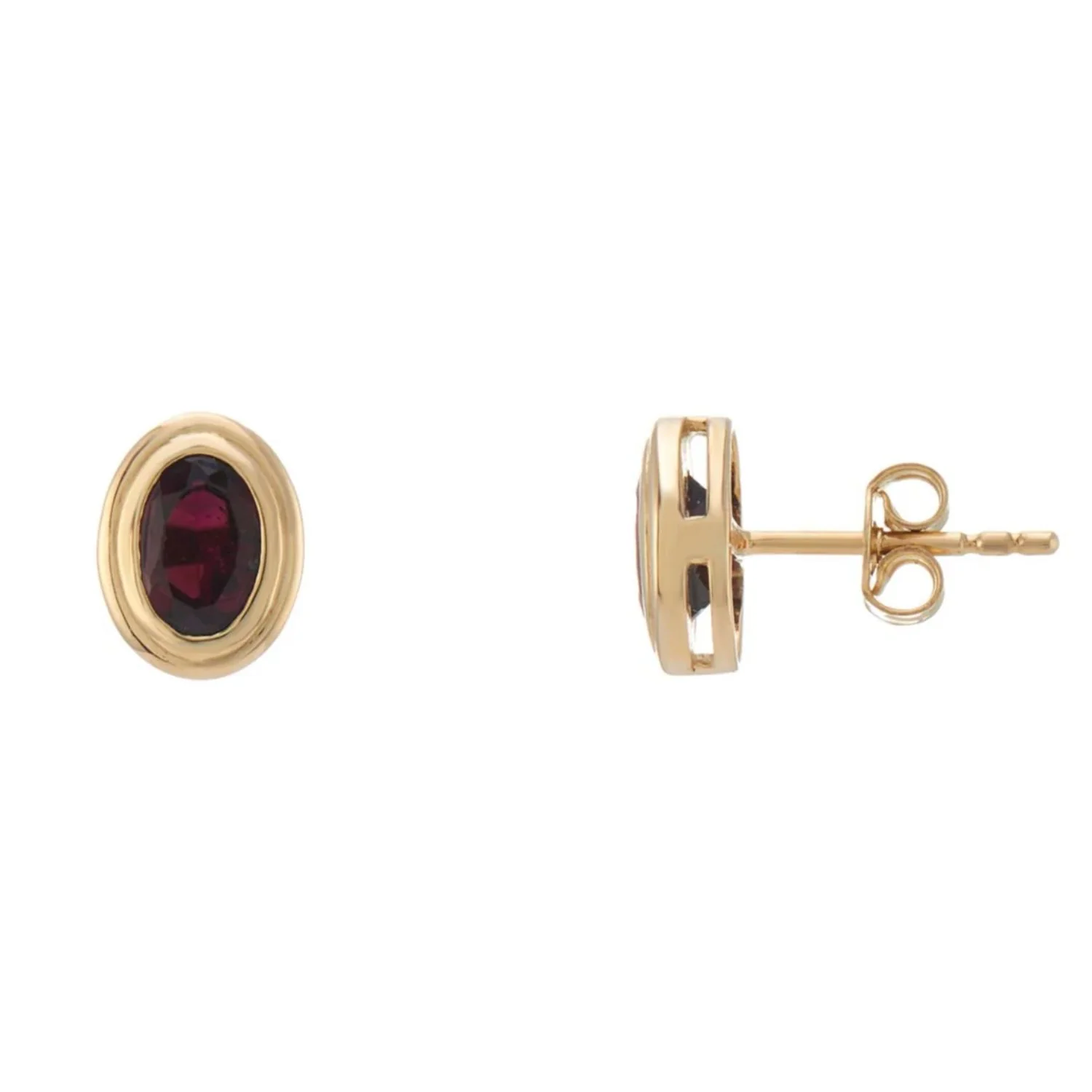 Oval Garnet 9ct Yellow Gold Stud Earrings - Image 2