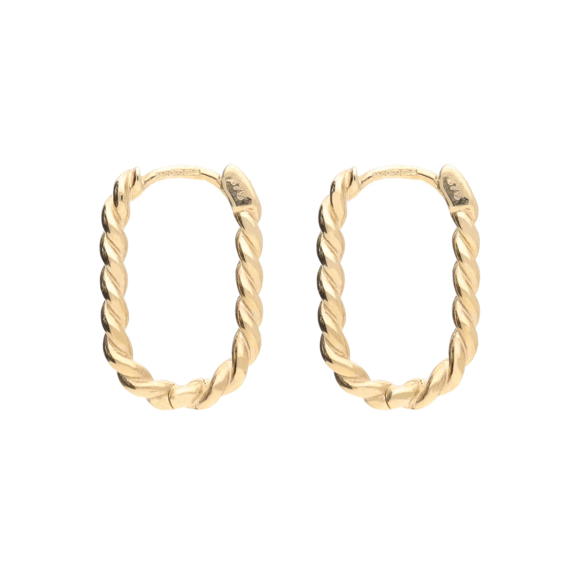 Oval Twist 9ct Yellow Gold Hoop Earrings - Image 2