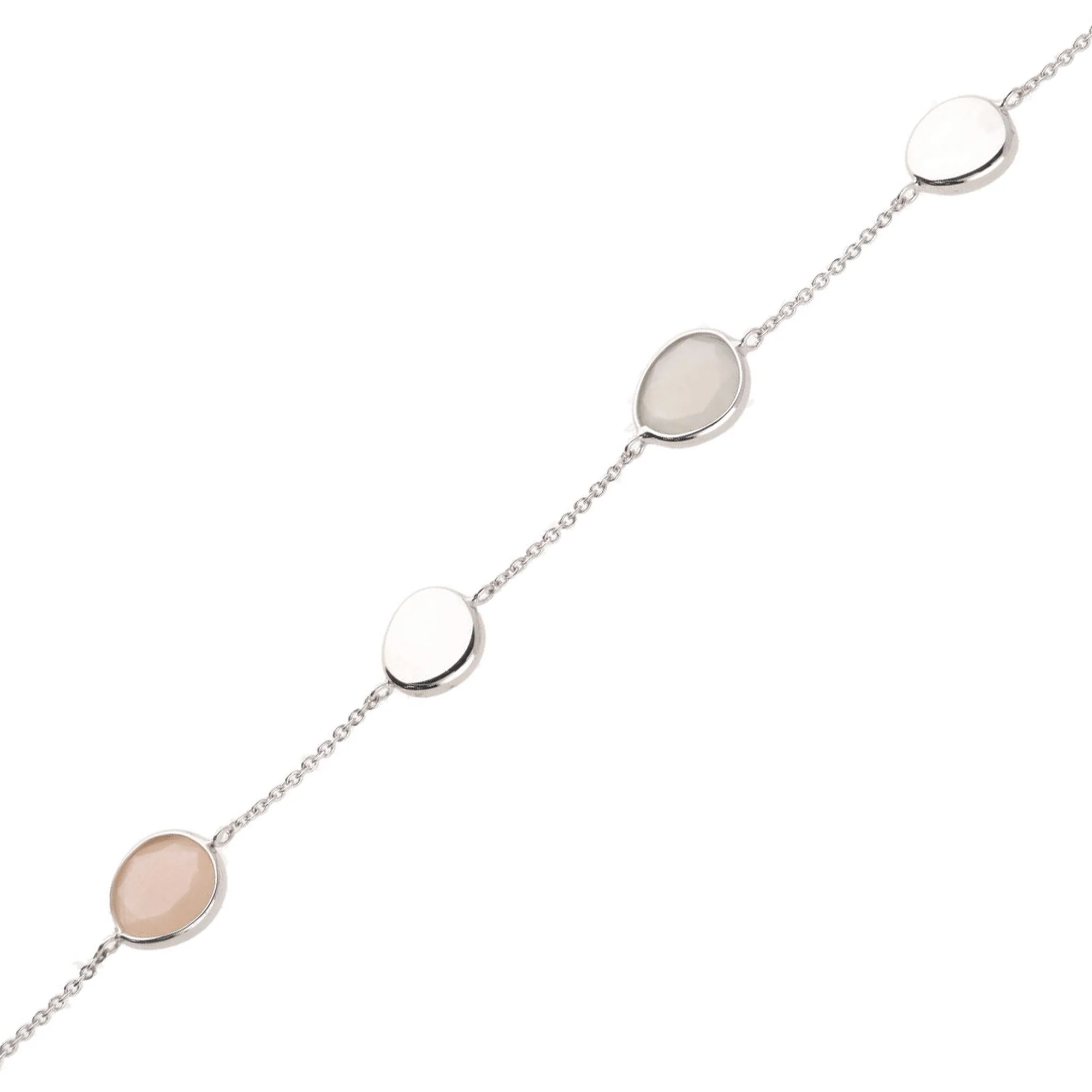 Peach and Grey Moonstone 9ct White Gold Pebble Bracelet - Image 2