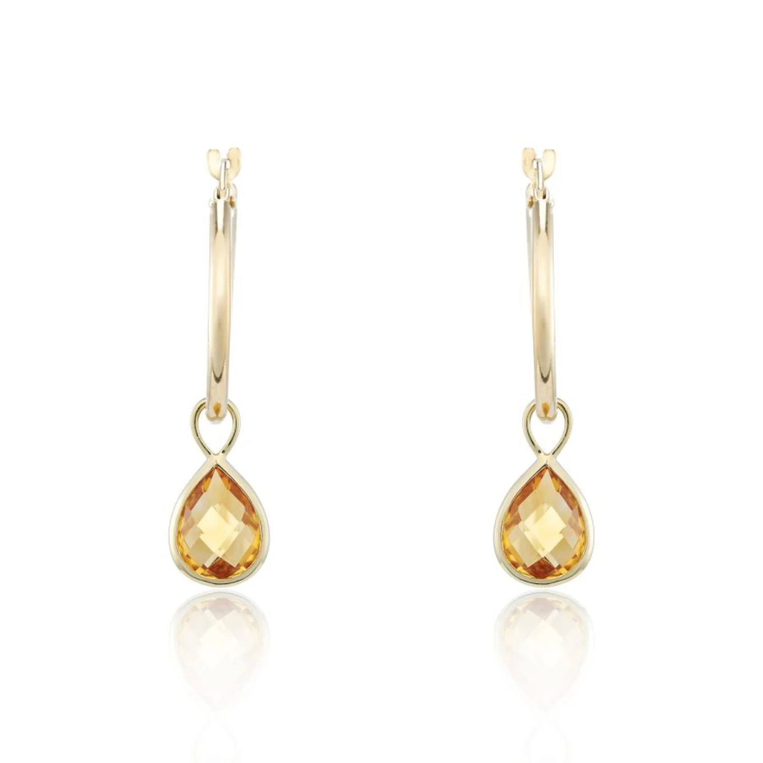 Pear Citrine Ear Charm 9ct Yellow Gold Hoop Earrings