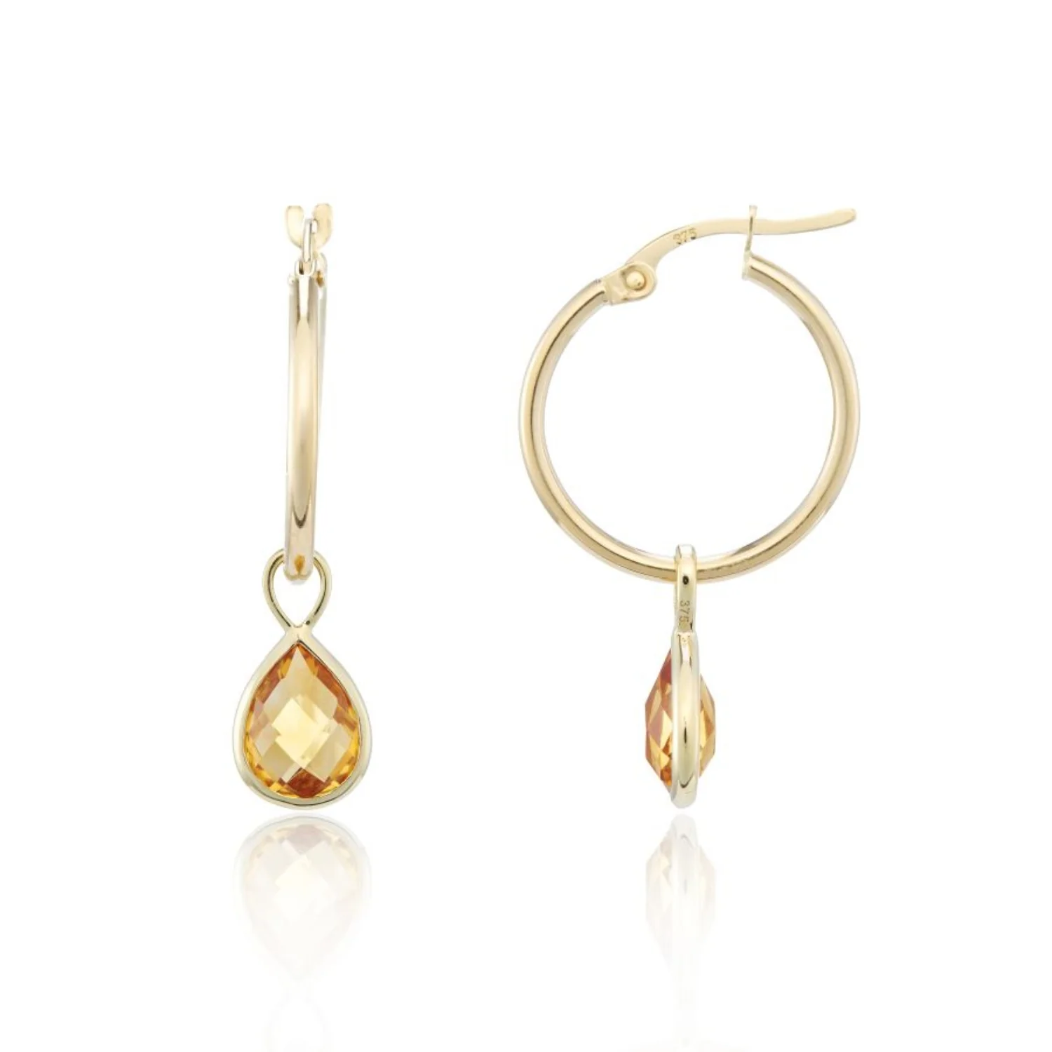 Pear Citrine Ear Charm 9ct Yellow Gold Hoop Earrings - Image 2