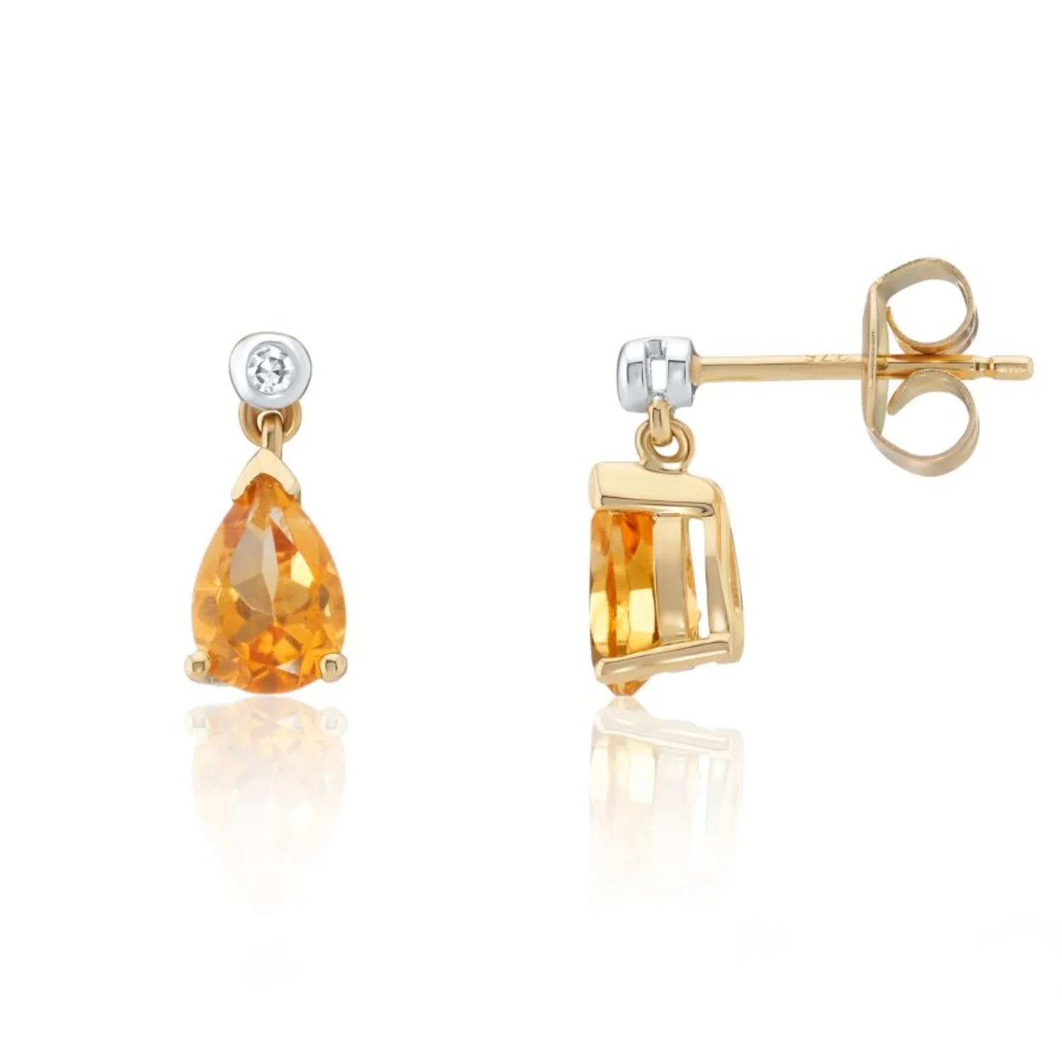 Pear Cut Citrine 9ct Yellow Gold Drop Earrings - Image 2