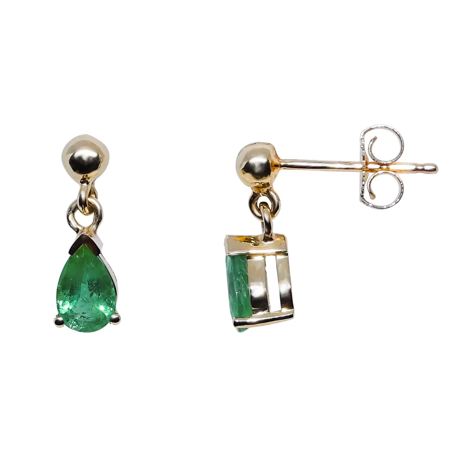 Pear Cut Emerald 9ct Yellow Gold Drop Earrings - Image 2