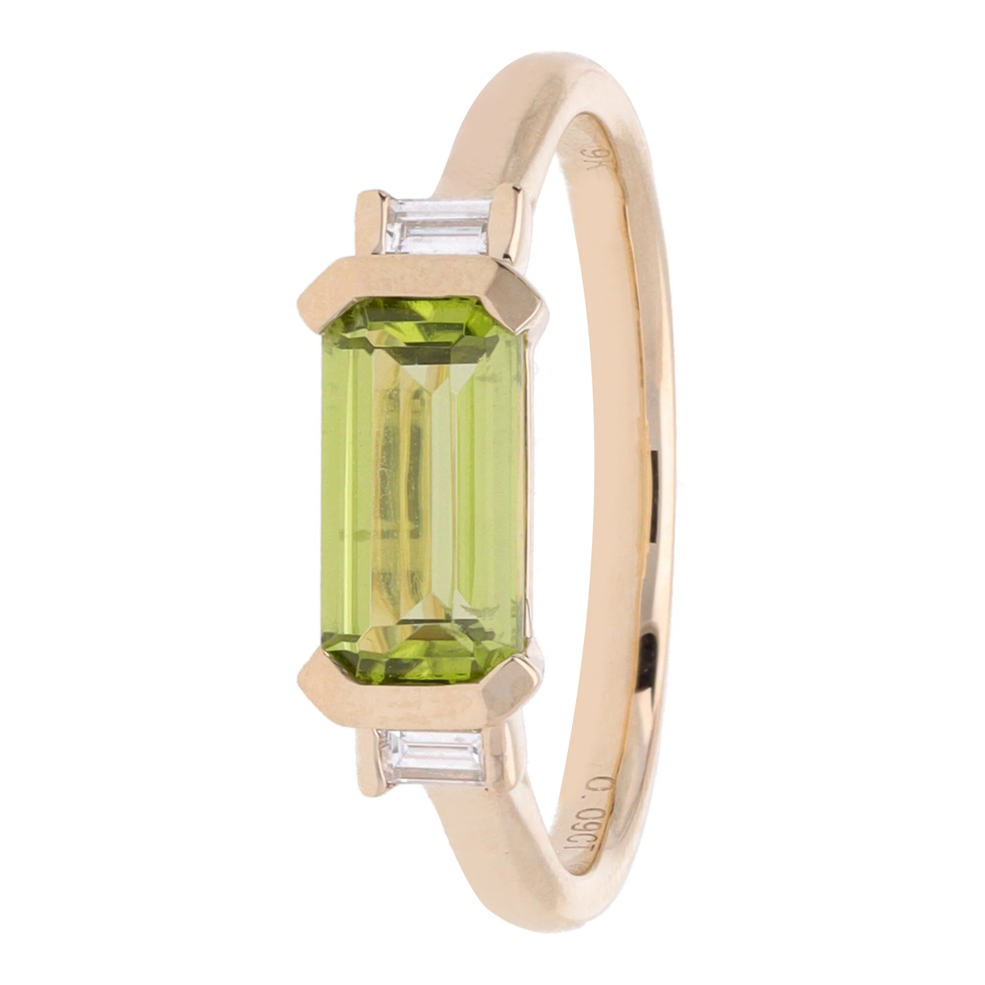 Peridot and Diamond Horizontal Set 9ct Yellow Gold Ring