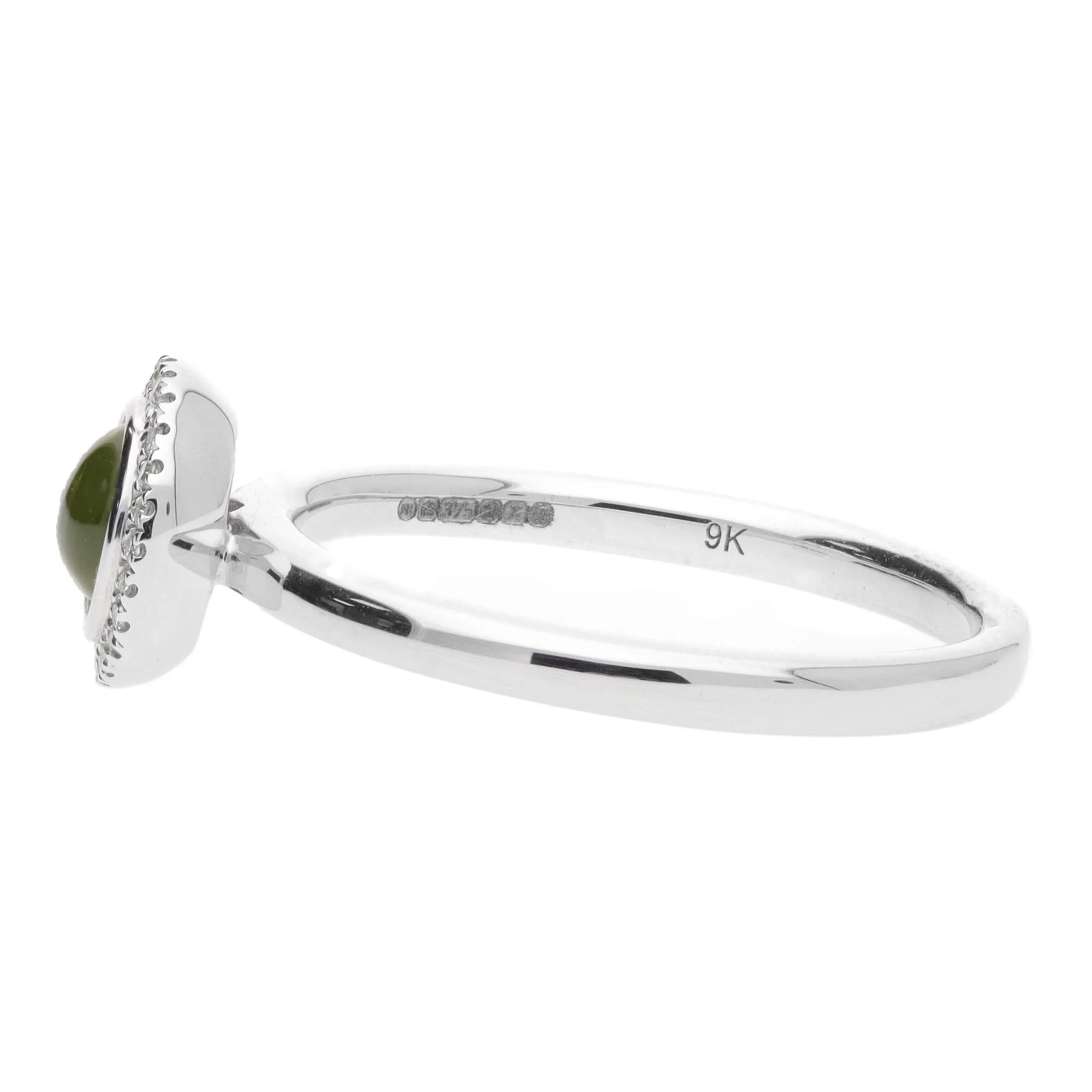 Peridot Cabochon Diamond Halo 9ct White Gold Cluster Ring - Image 2
