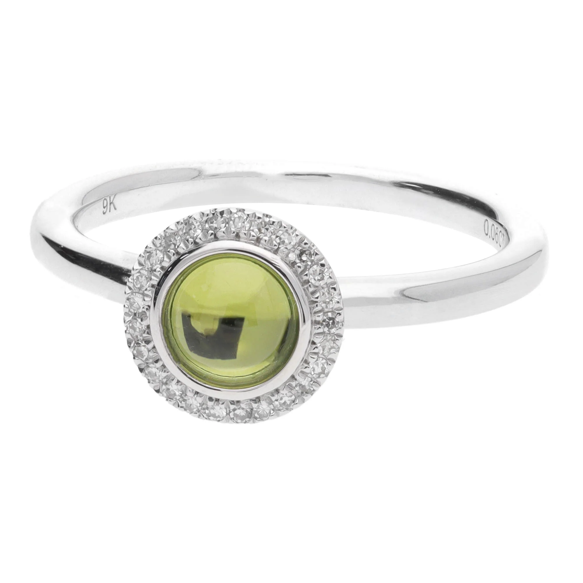 Peridot Cabochon Diamond Halo 9ct White Gold Cluster Ring - Image 3