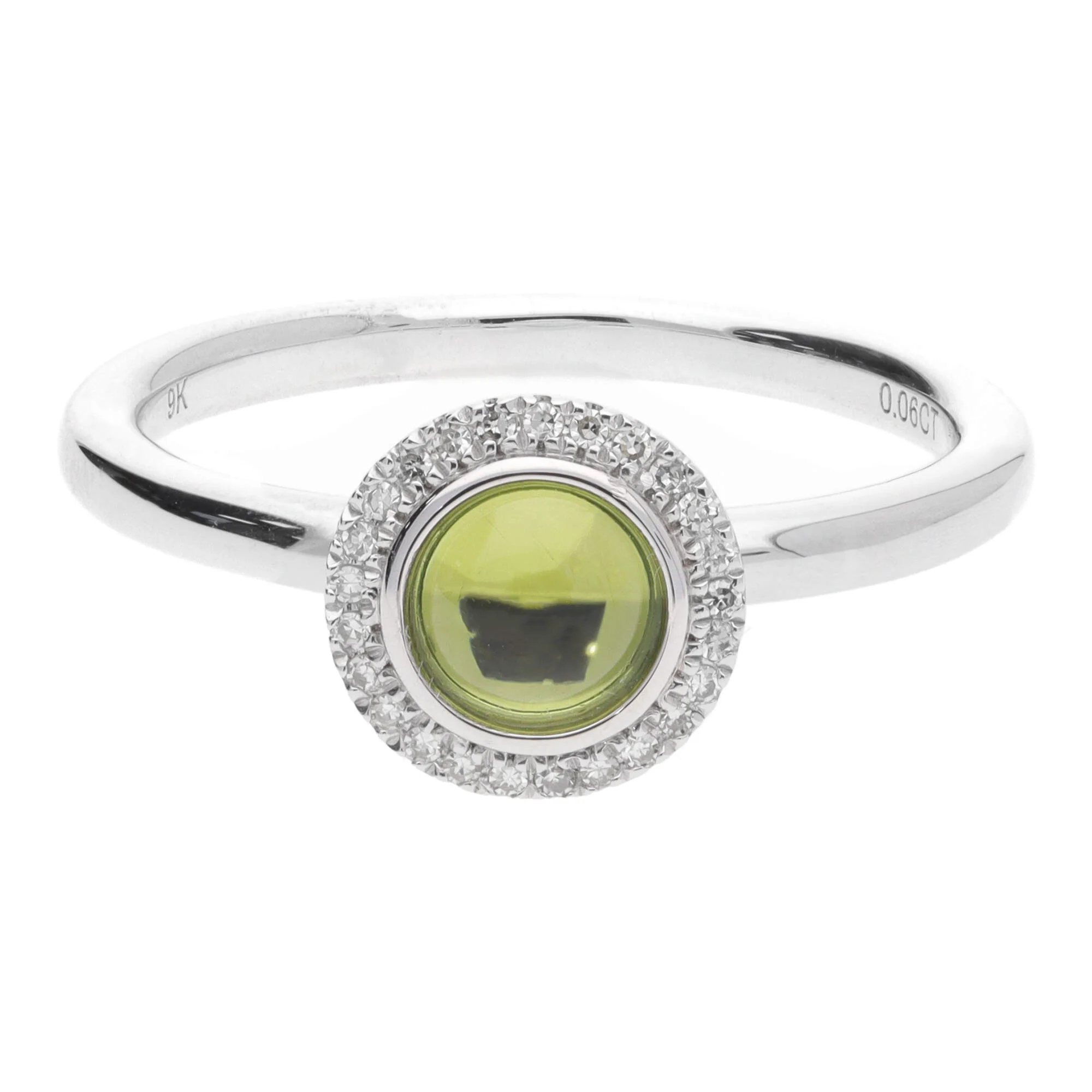 Peridot Cabochon Diamond Halo 9ct White Gold Cluster Ring - Image 4
