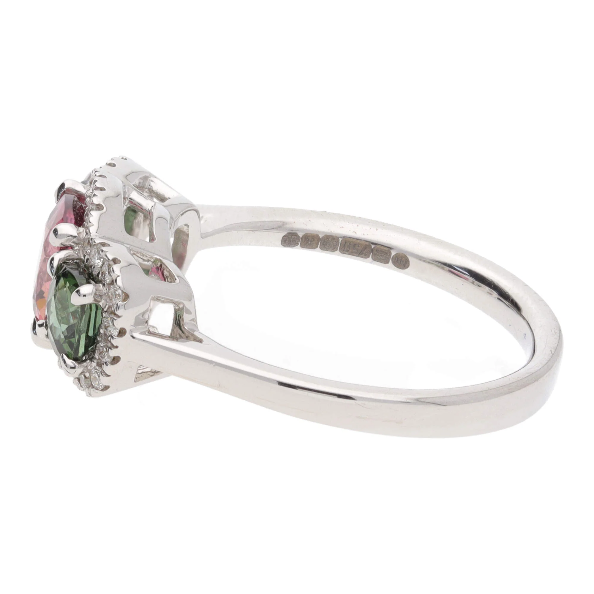 Pink and Green Tourmaline 18ct White Gold Triple Cluster Ring - Image 4